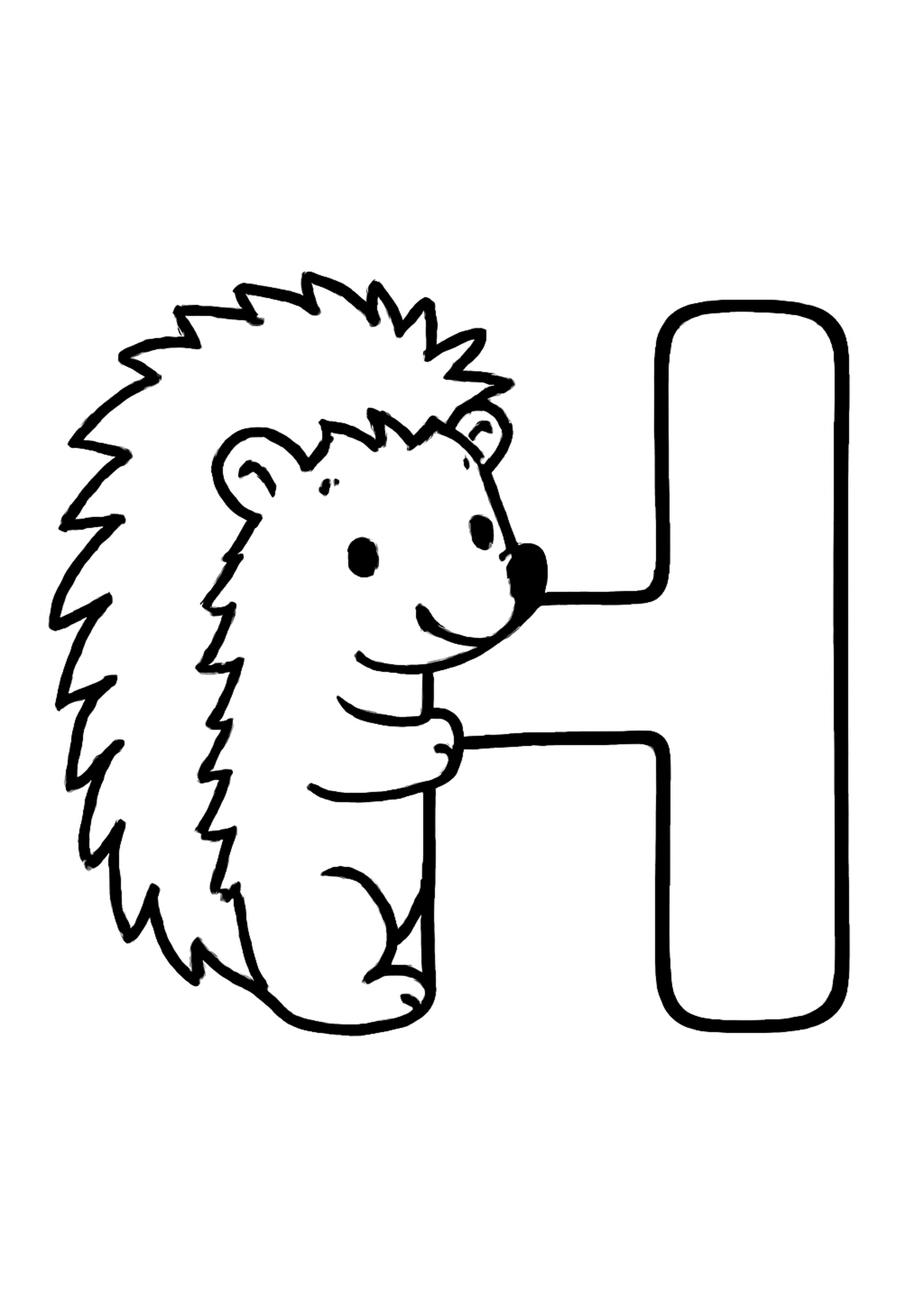 Coloriage la lettre h a imprimer, dessin au trait simple pour enfants