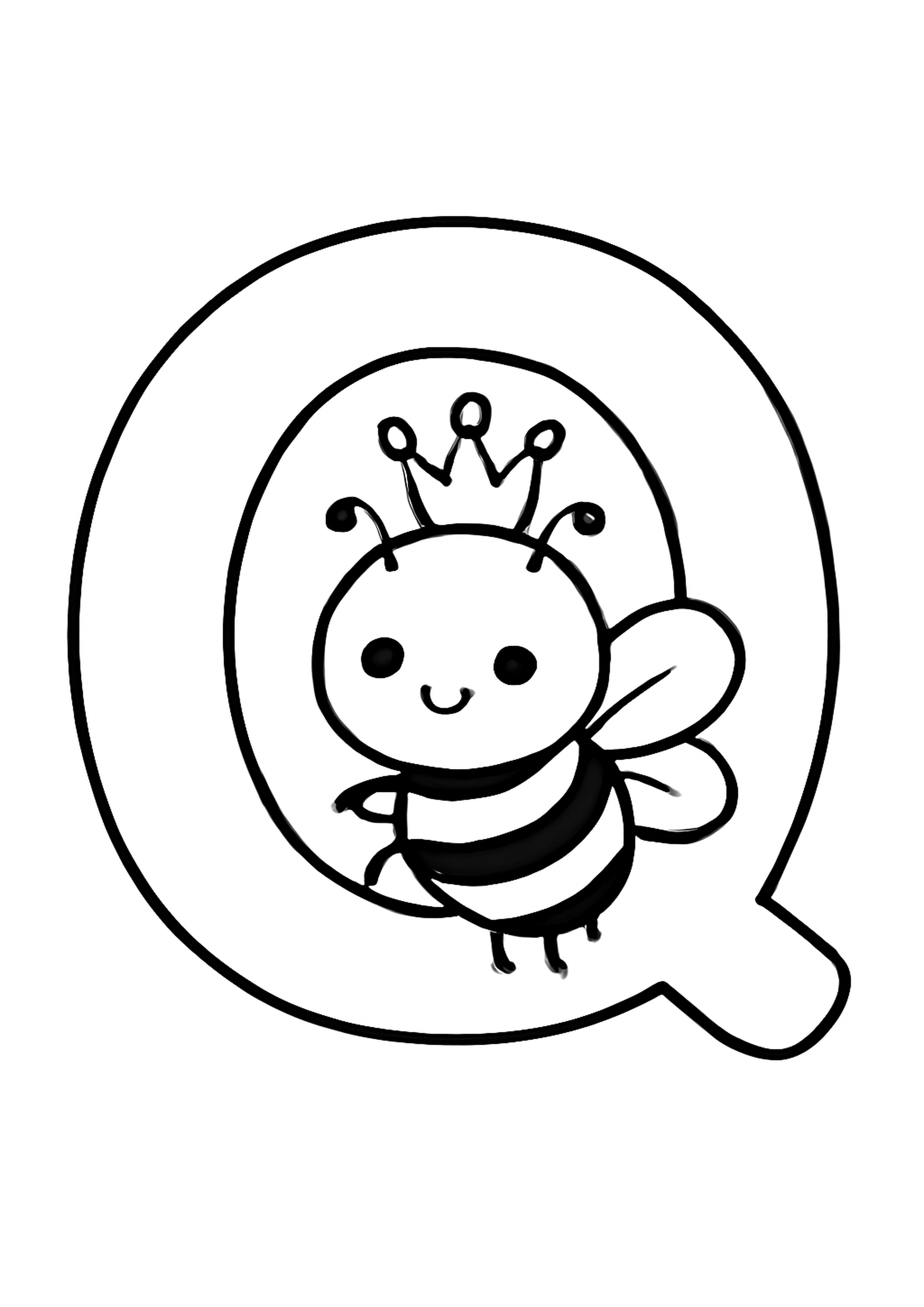 Coloriage la lettre q a imprimer, dessin au trait simple pour enfants