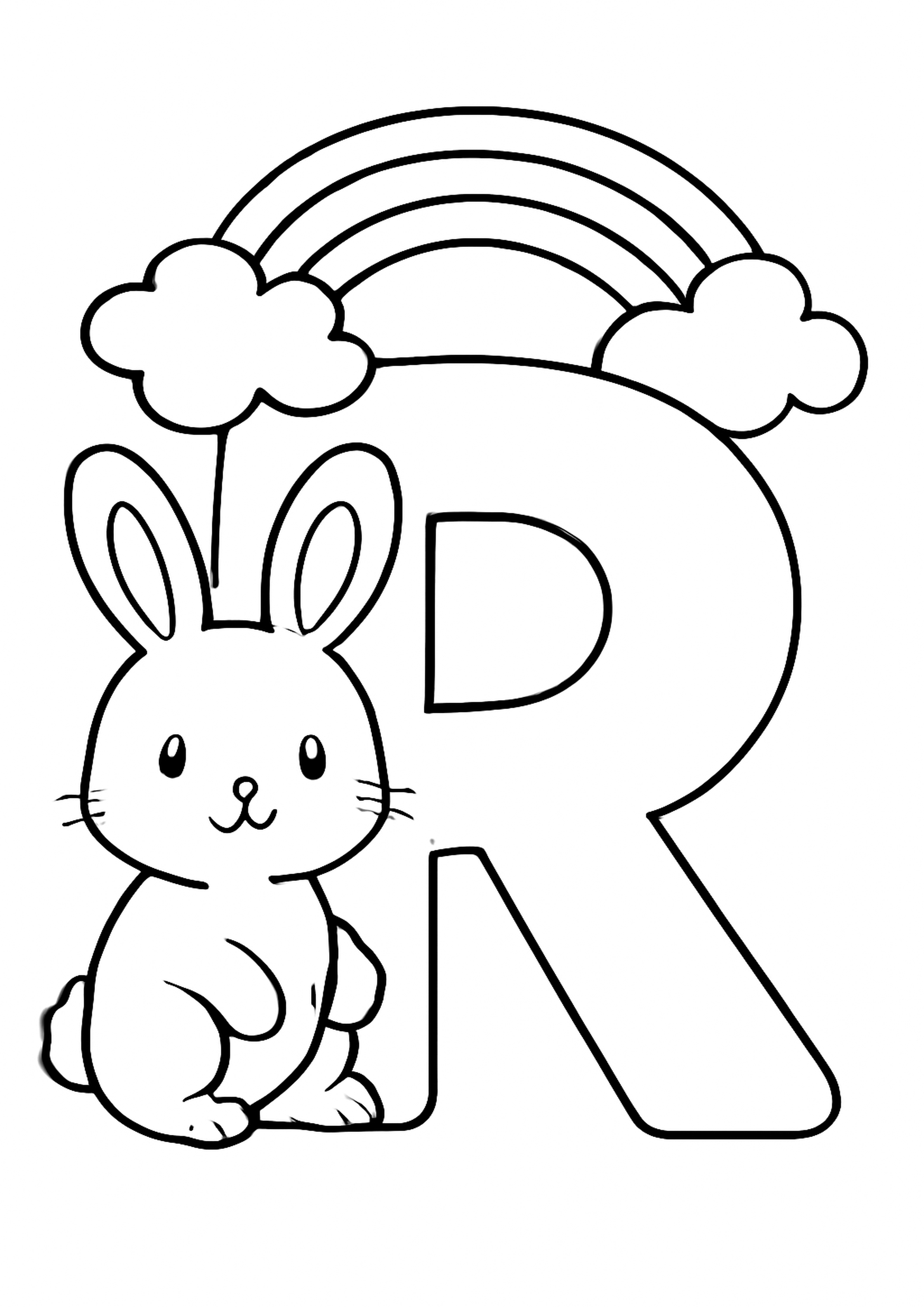 Coloriage la lettre r a imprimer, dessin au trait simple pour enfants