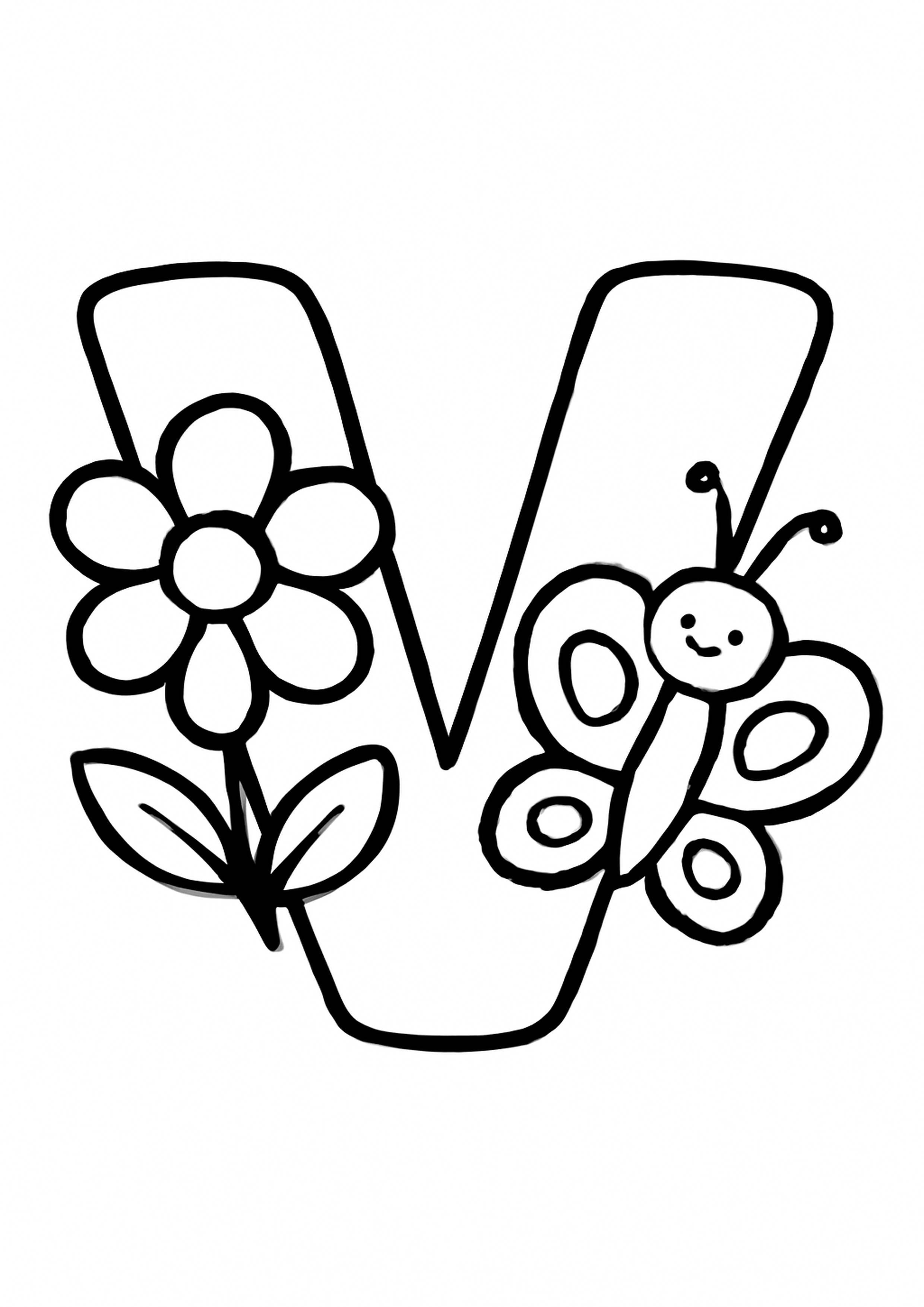 Coloriage la lettre v a imprimer, dessin au trait simple pour enfants