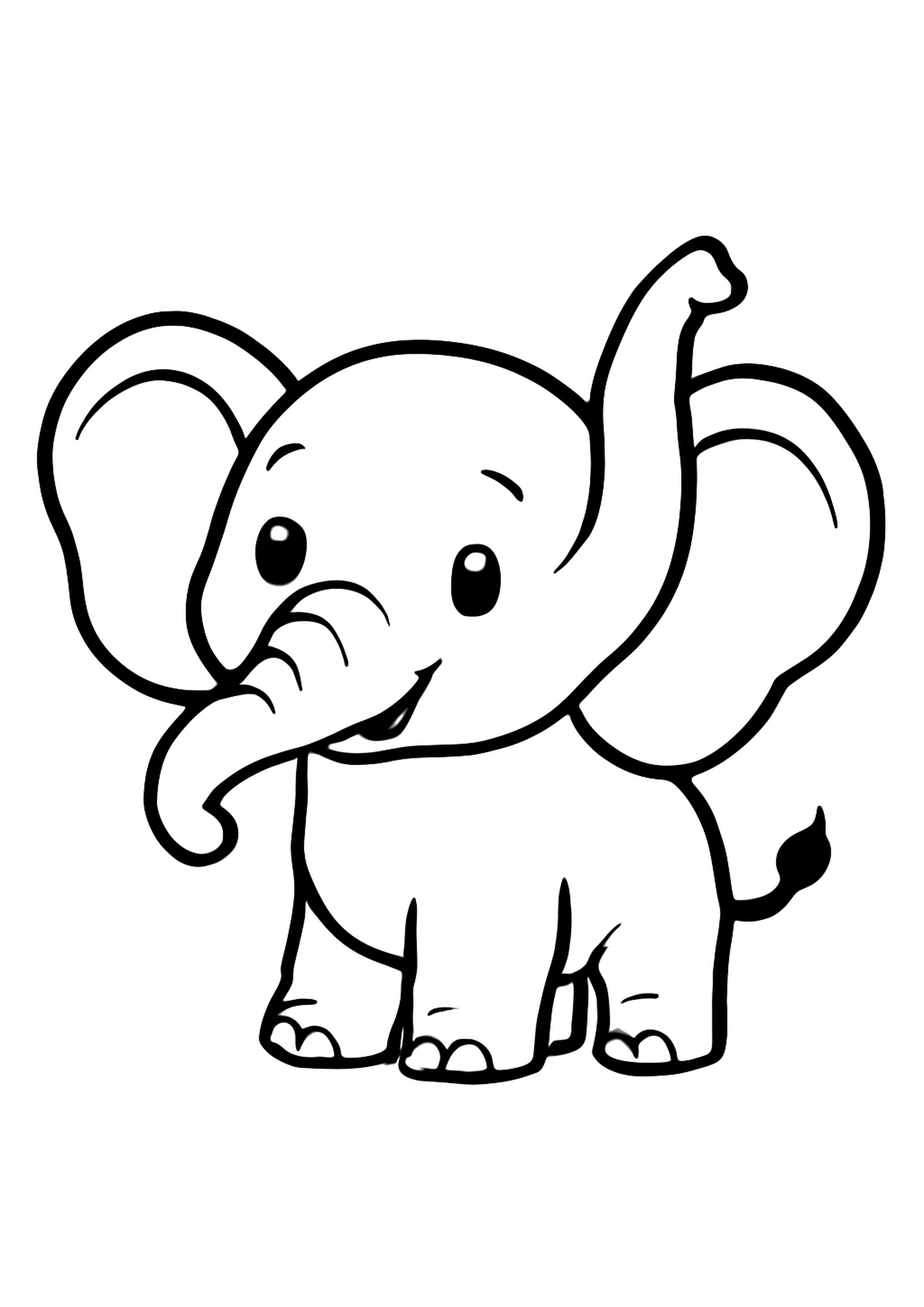 Coloriage elephant gentil a imprimer, dessin au trait simple pour enfants