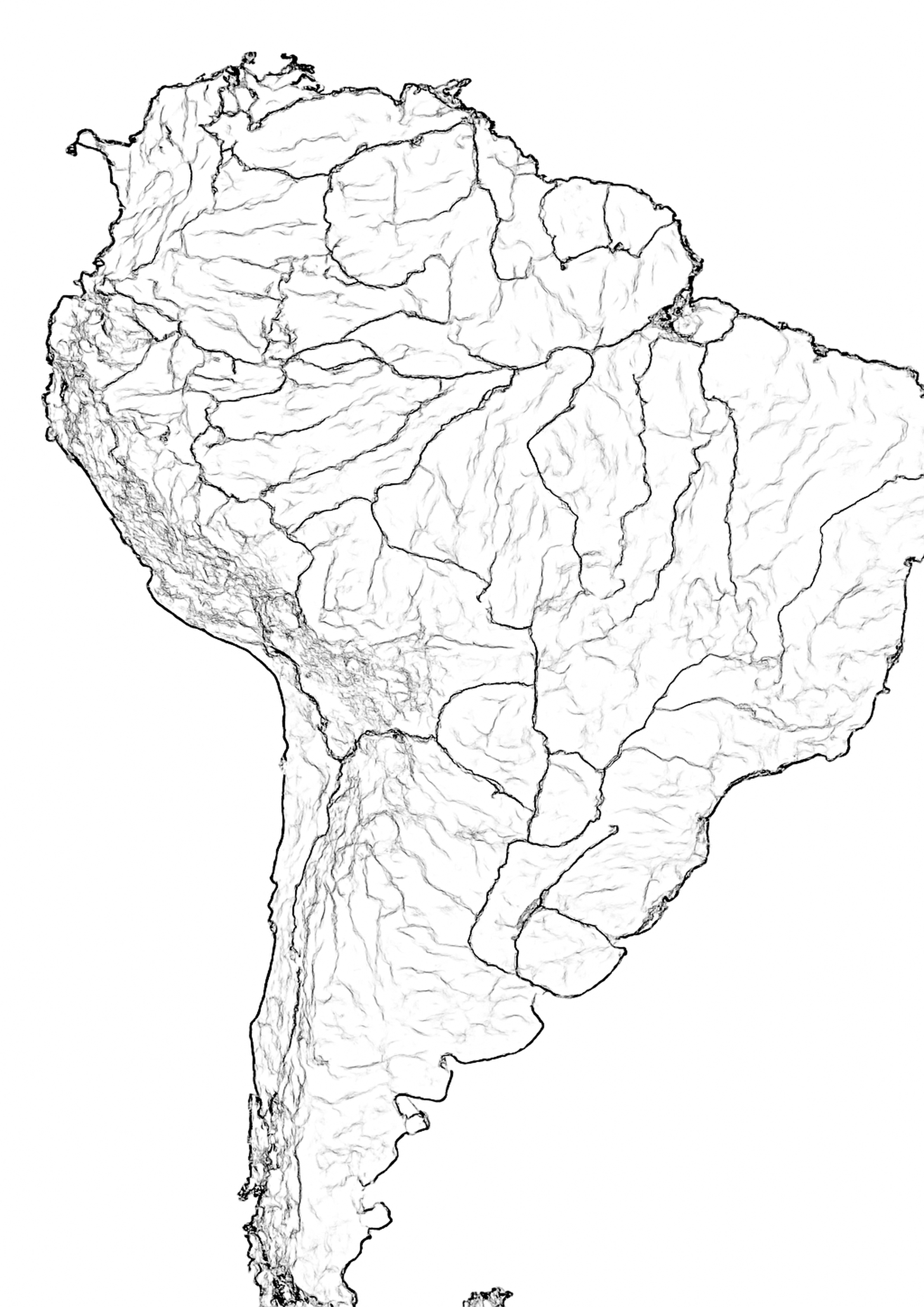 Coloriage carte amerique du sud a imprimer, dessin au trait simple pour enfants