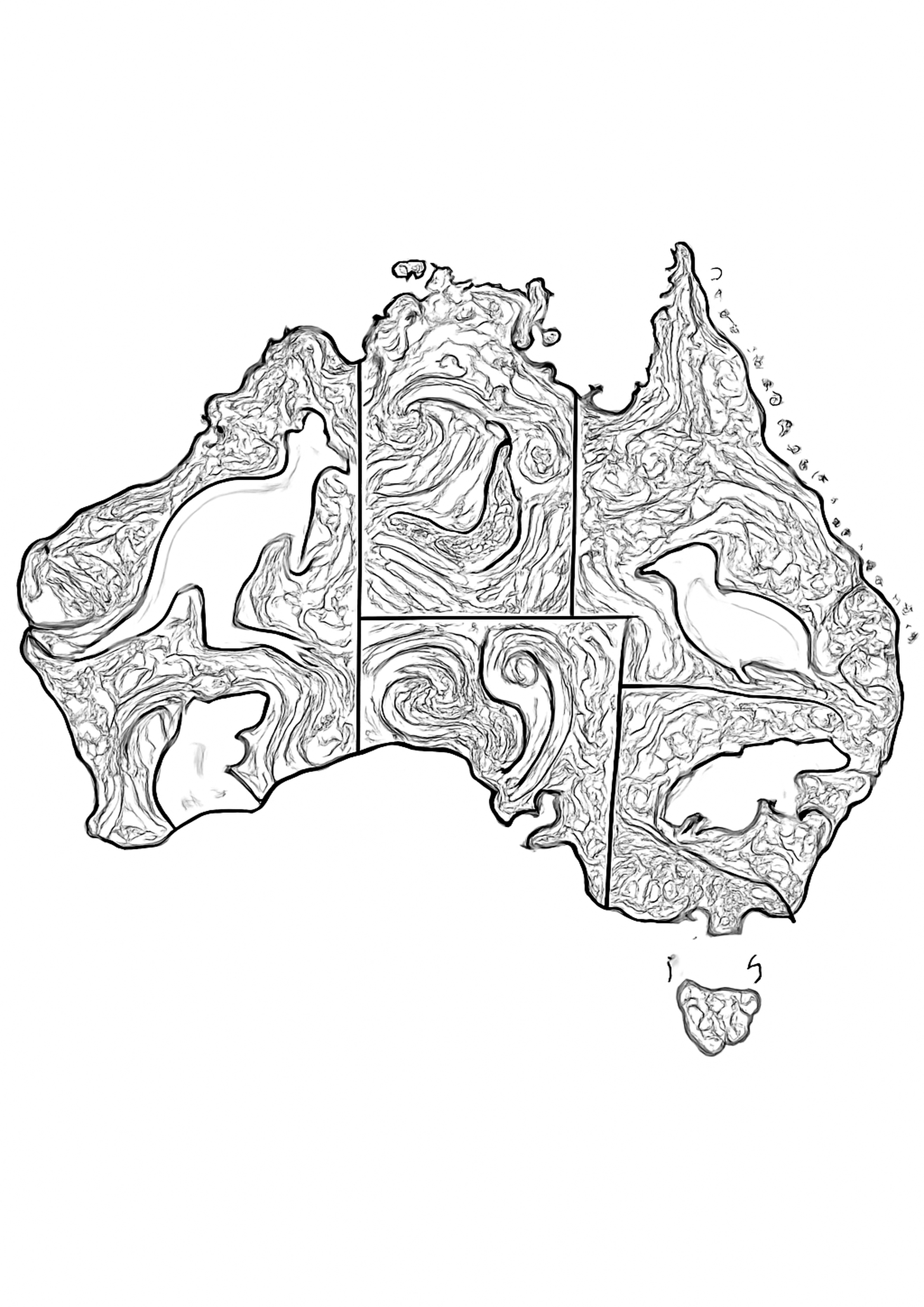 Coloriage carte de l'australie a imprimer, dessin au trait simple pour enfants