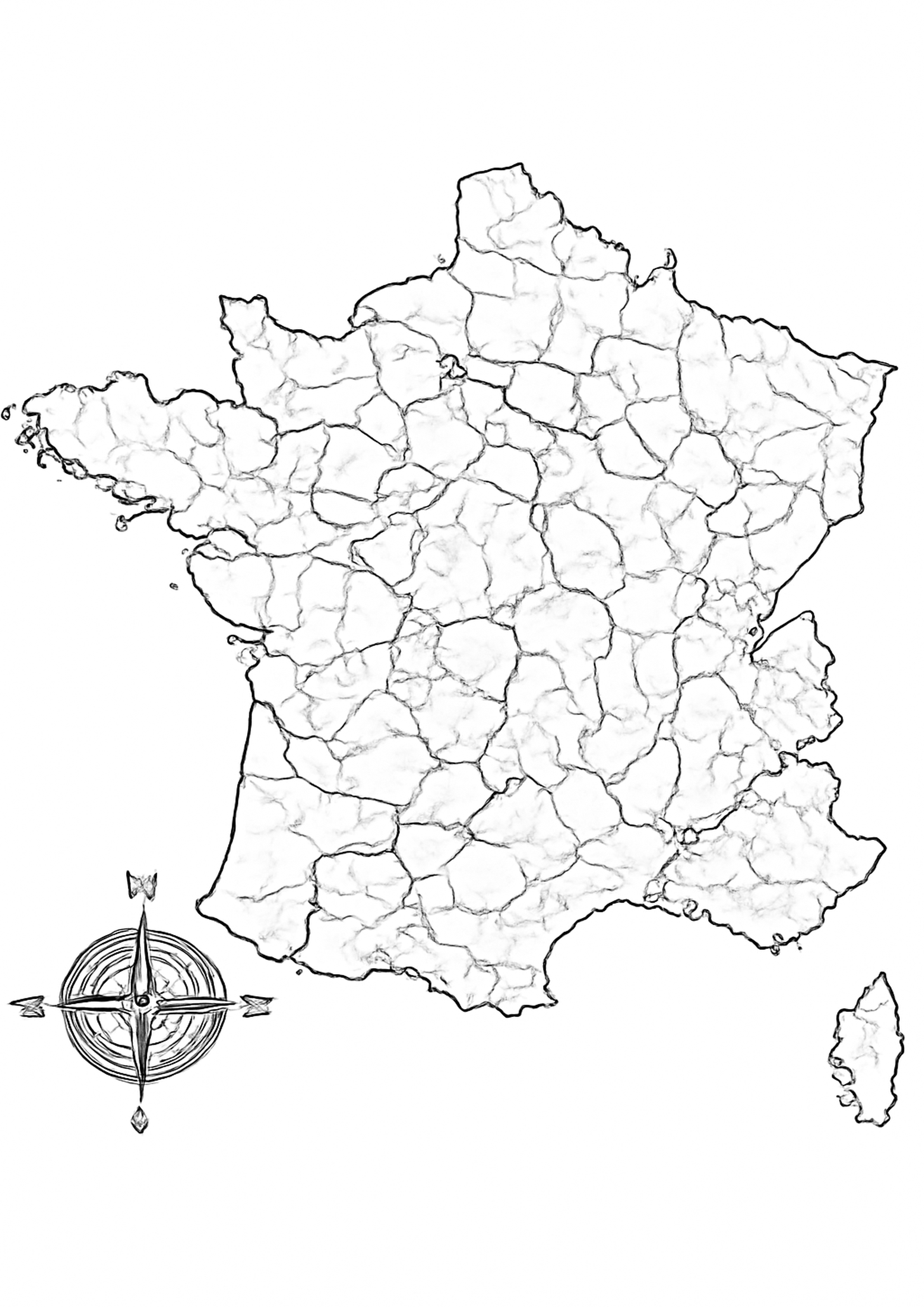 Coloriage carte de france a imprimer, dessin au trait simple pour enfants