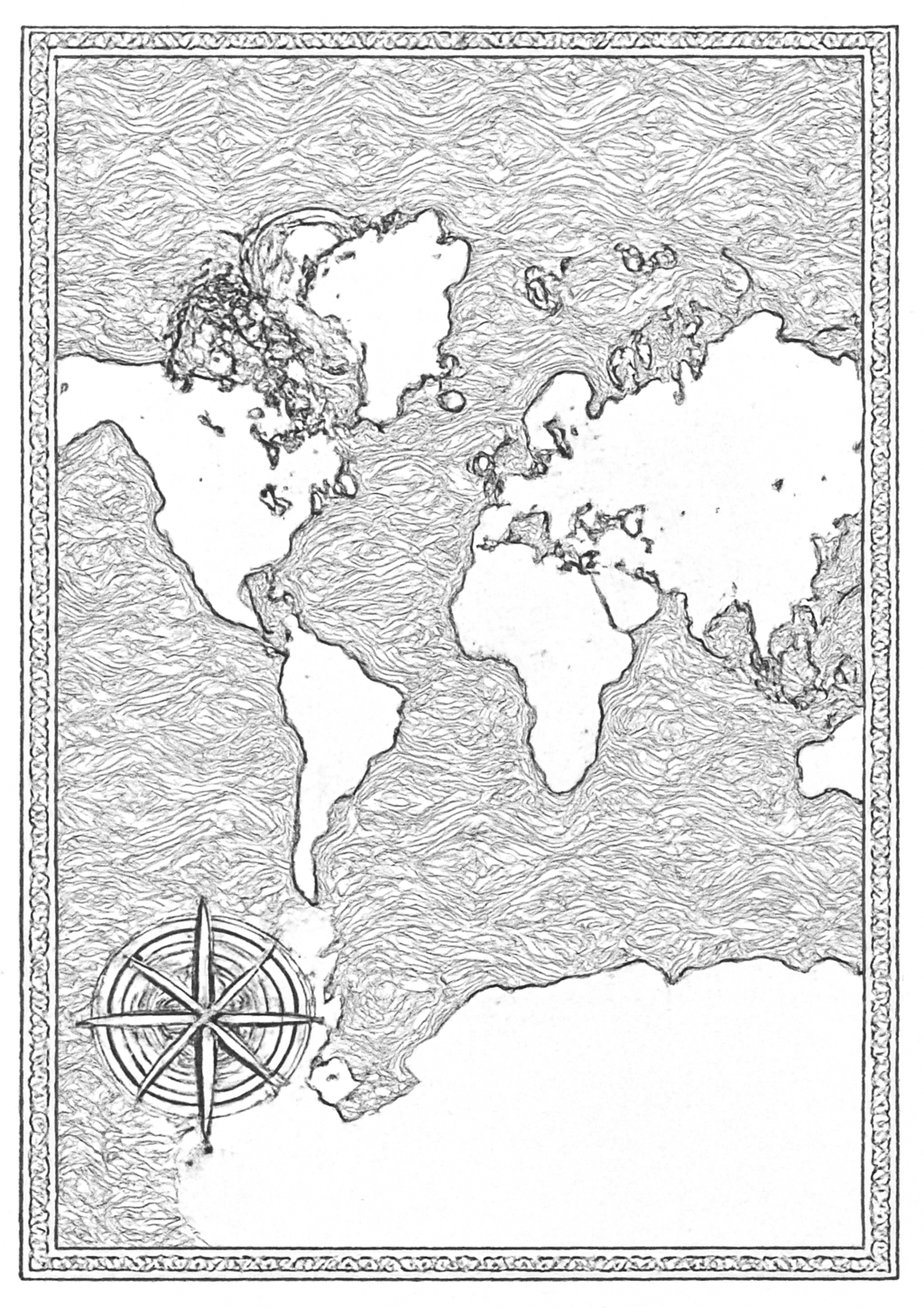 Coloriage carte du monde a imprimer, dessin au trait simple pour enfants