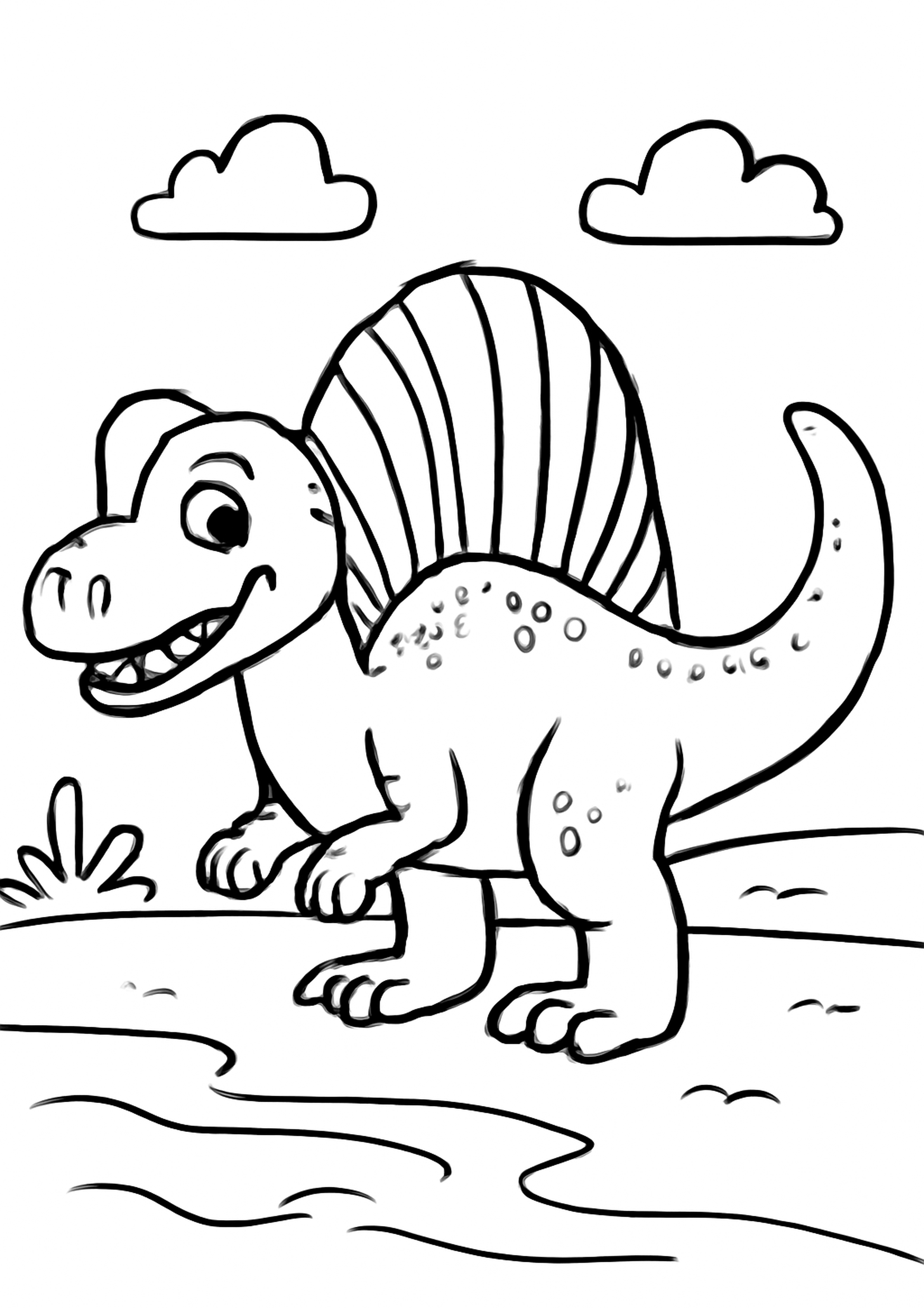 Coloriage spinosaurus nageant a imprimer, dessin au trait simple pour enfants