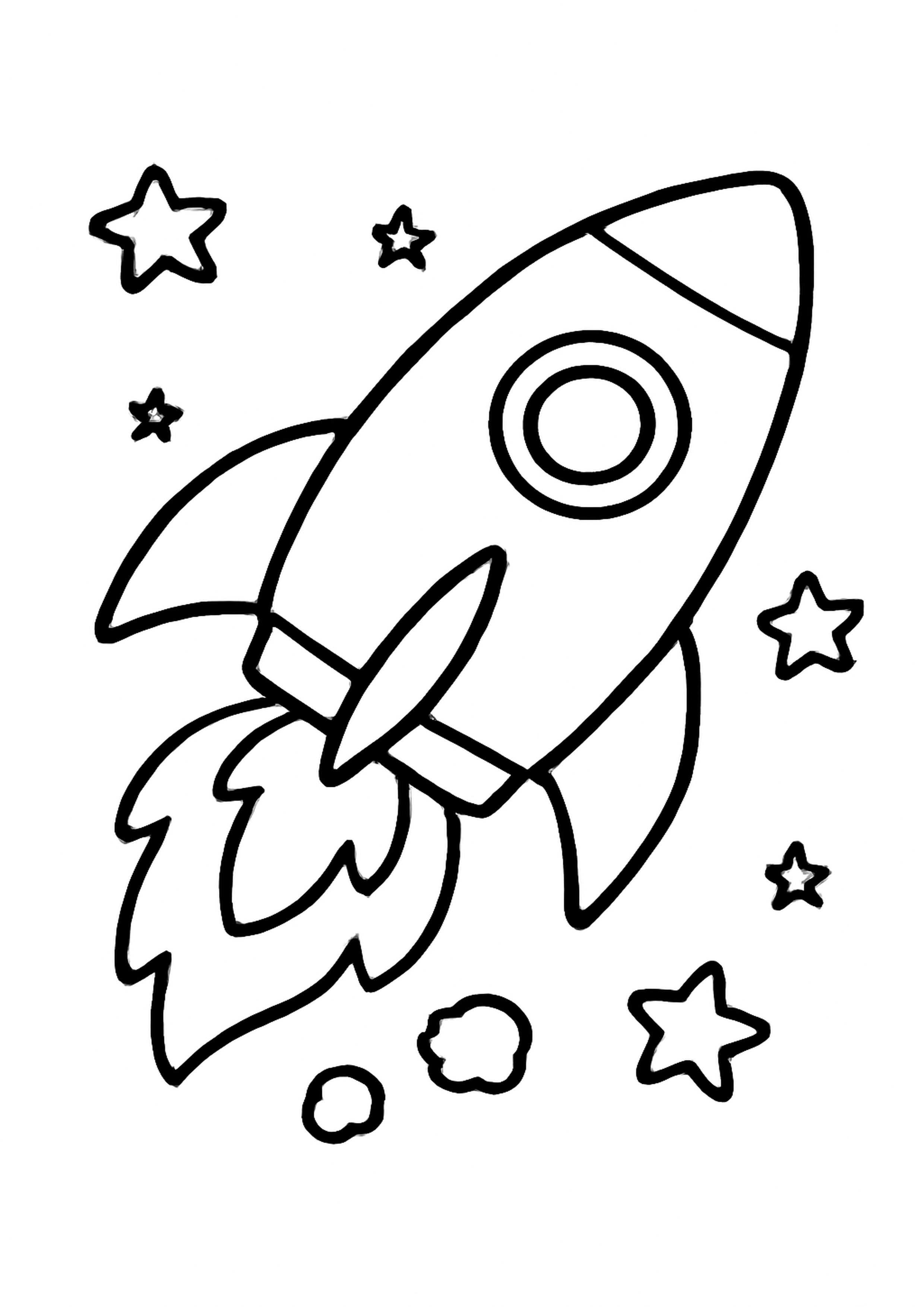 Coloriage fusee dans l'espace a imprimer, dessin au trait simple pour enfants