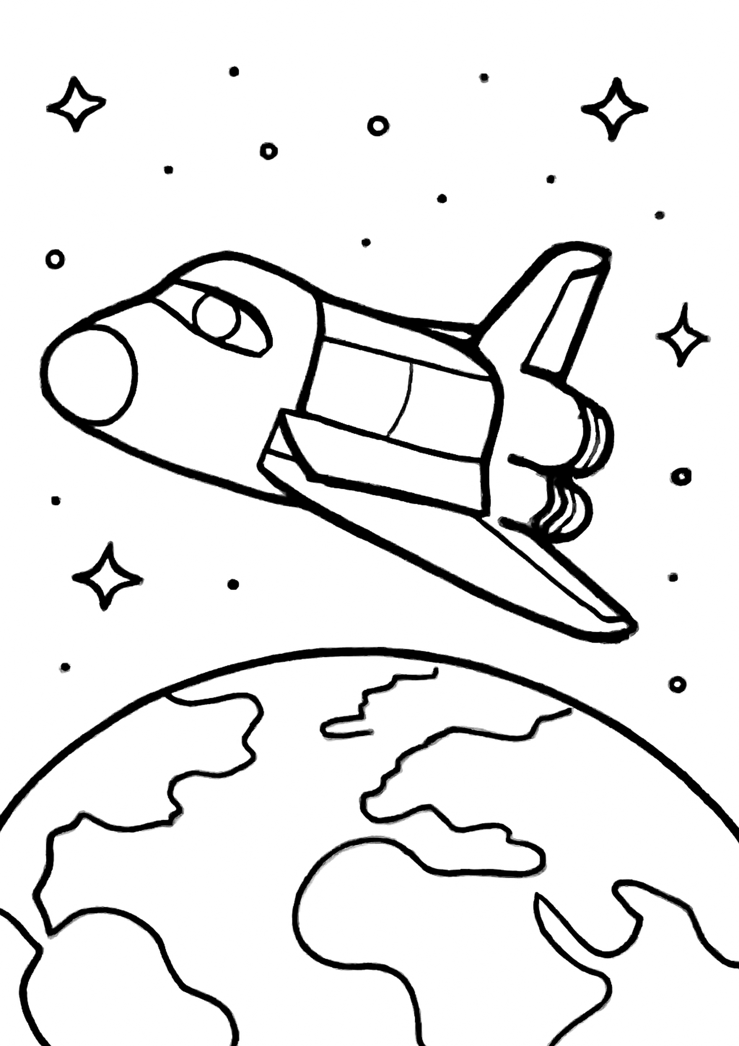 Coloriage navette spatiale a imprimer, dessin au trait simple pour enfants