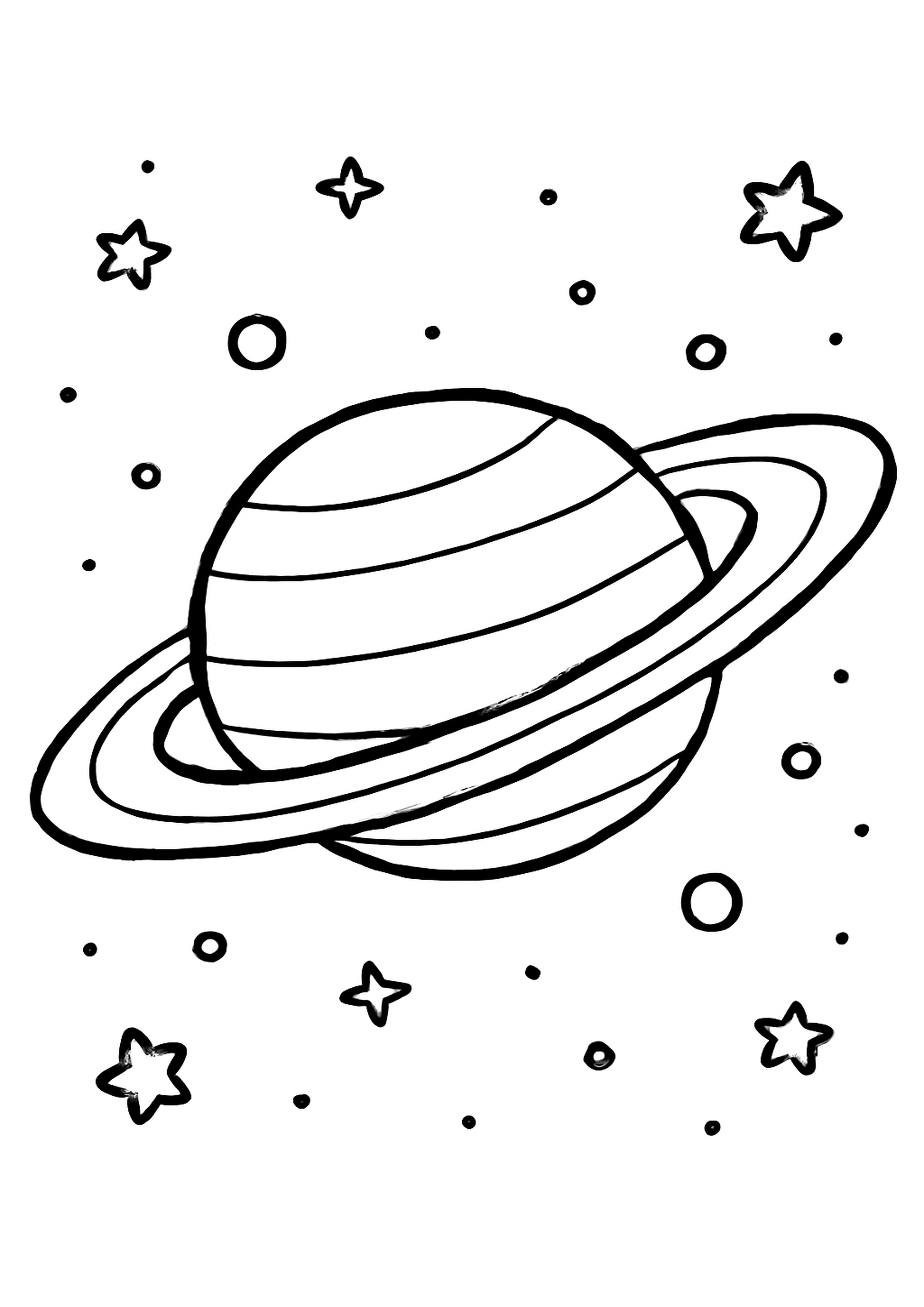 Coloriage saturne et ses anneaux a imprimer, dessin au trait simple pour enfants