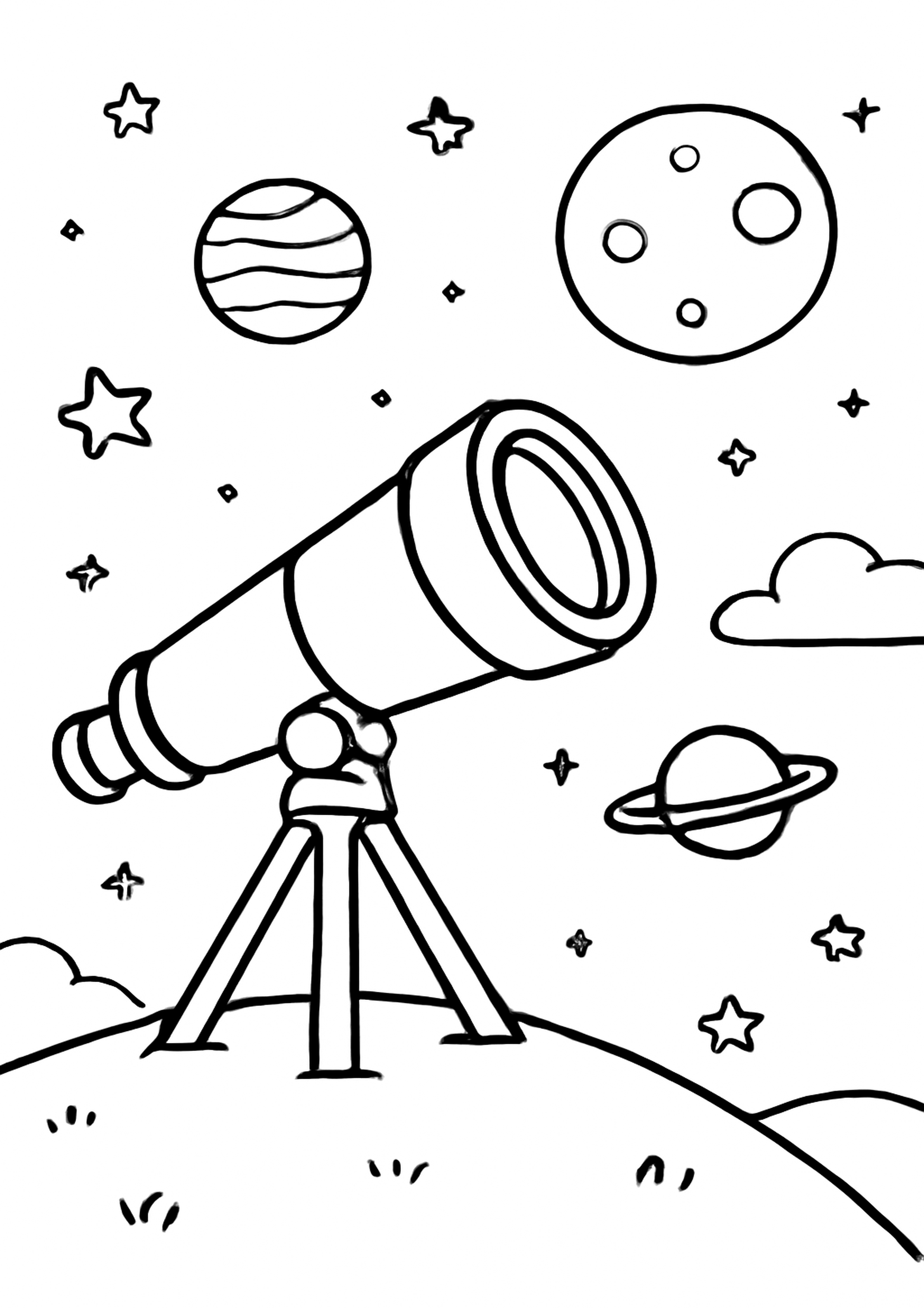 Coloriage telescope geant a imprimer, dessin au trait simple pour enfants