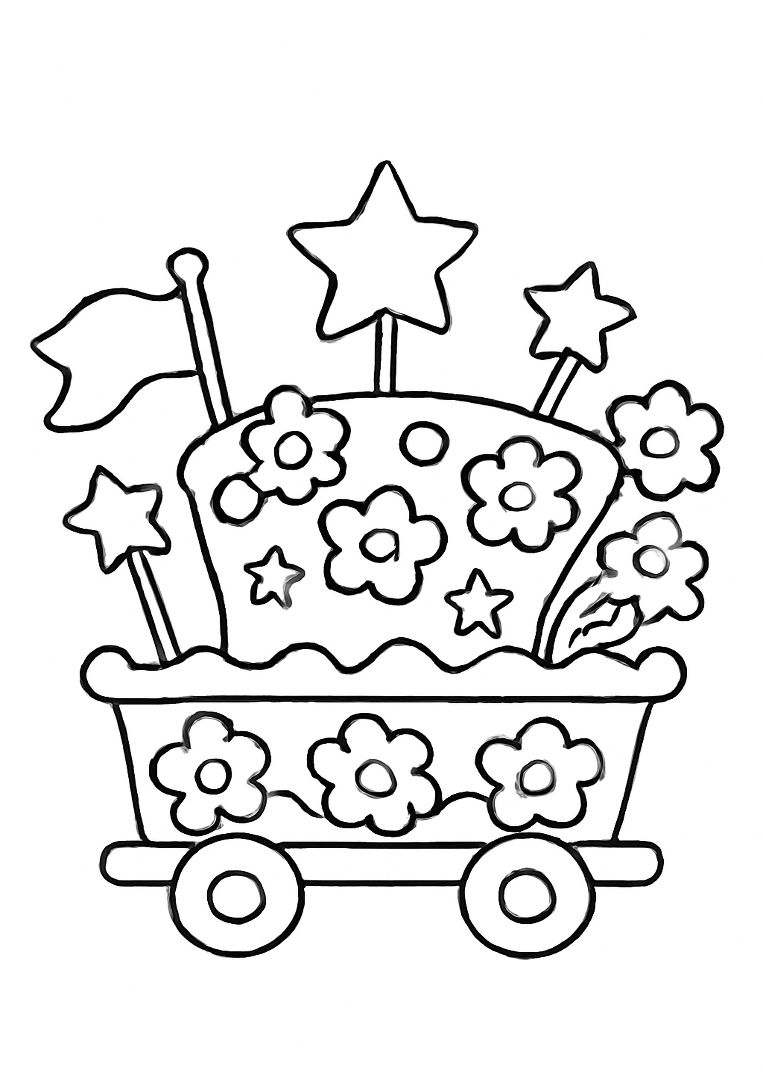 Coloriage char de carnaval a imprimer, dessin au trait simple pour enfants