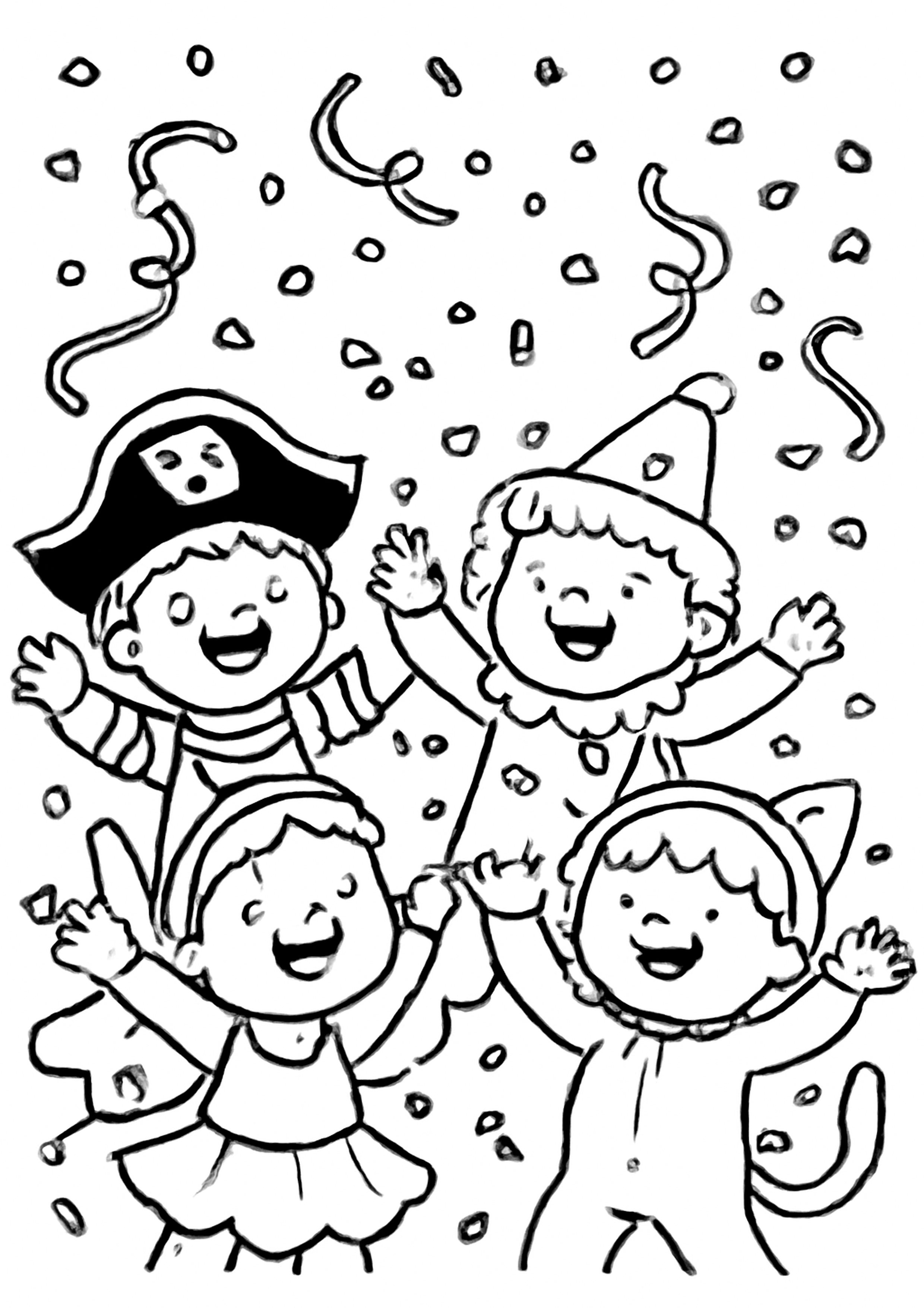 Coloriage confettis joyeux a imprimer, dessin au trait simple pour enfants