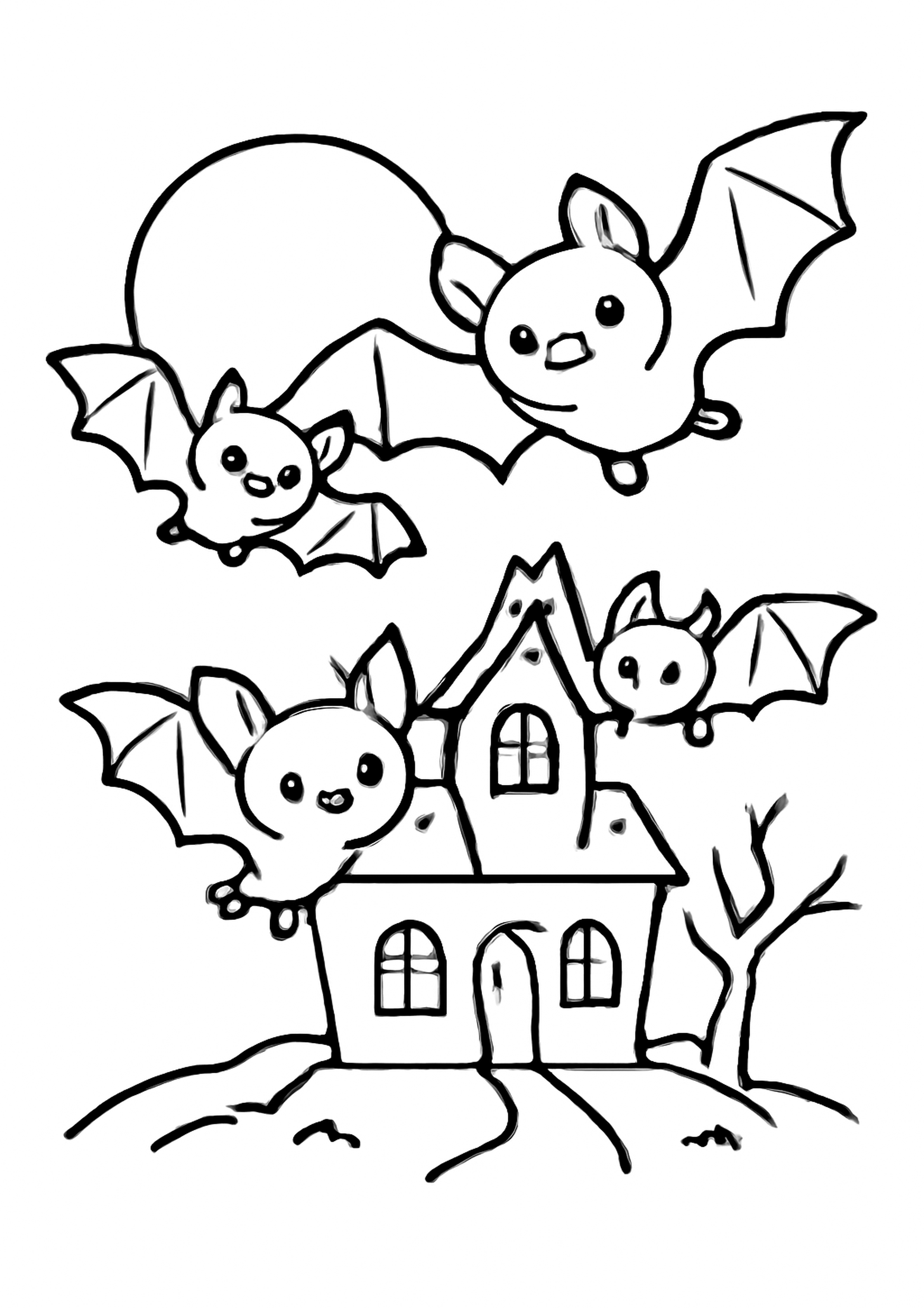 Coloriage chauve-souris nocturne a imprimer, dessin au trait simple pour enfants