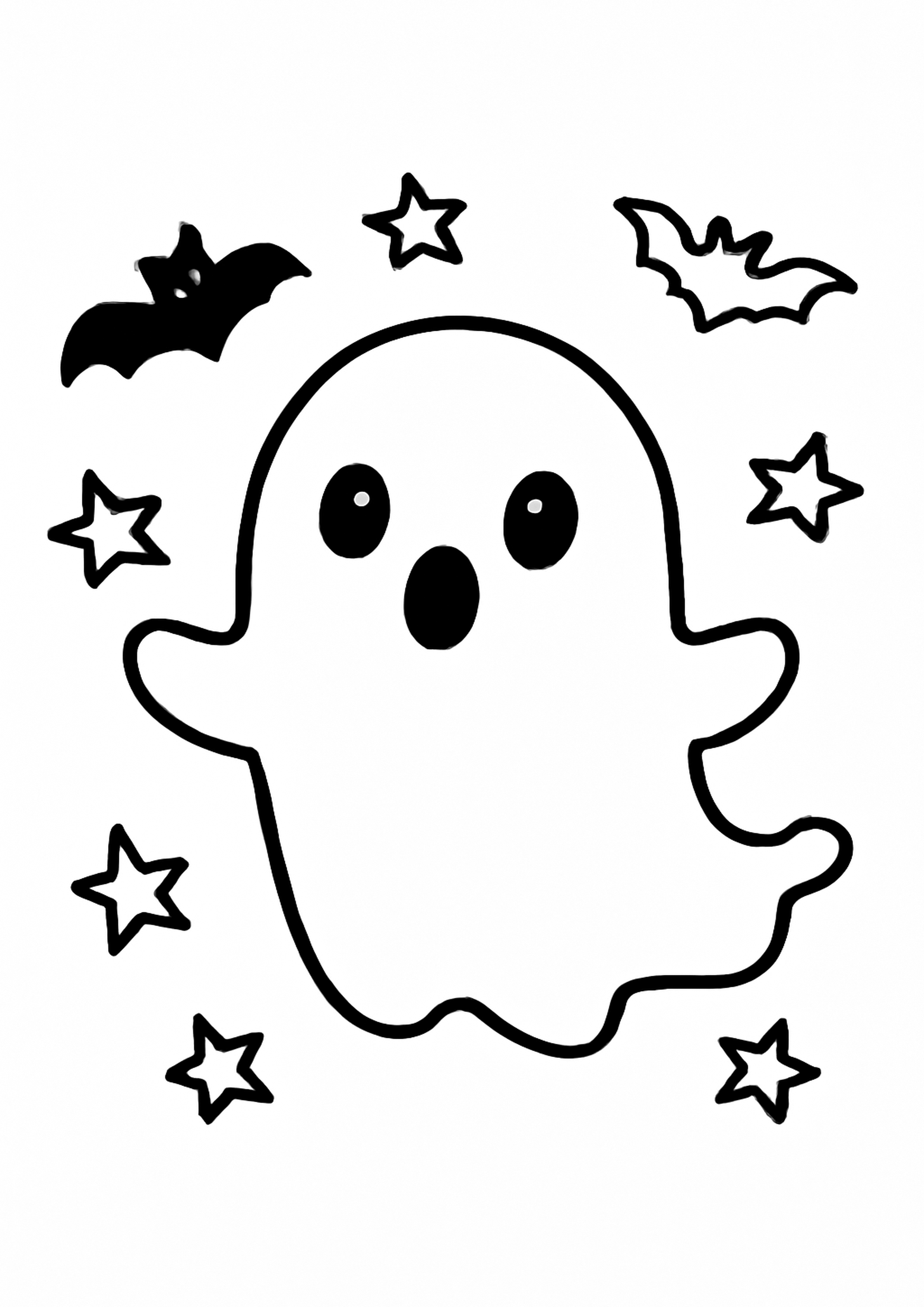 Coloriage fantome rigolo a imprimer, dessin au trait simple pour enfants