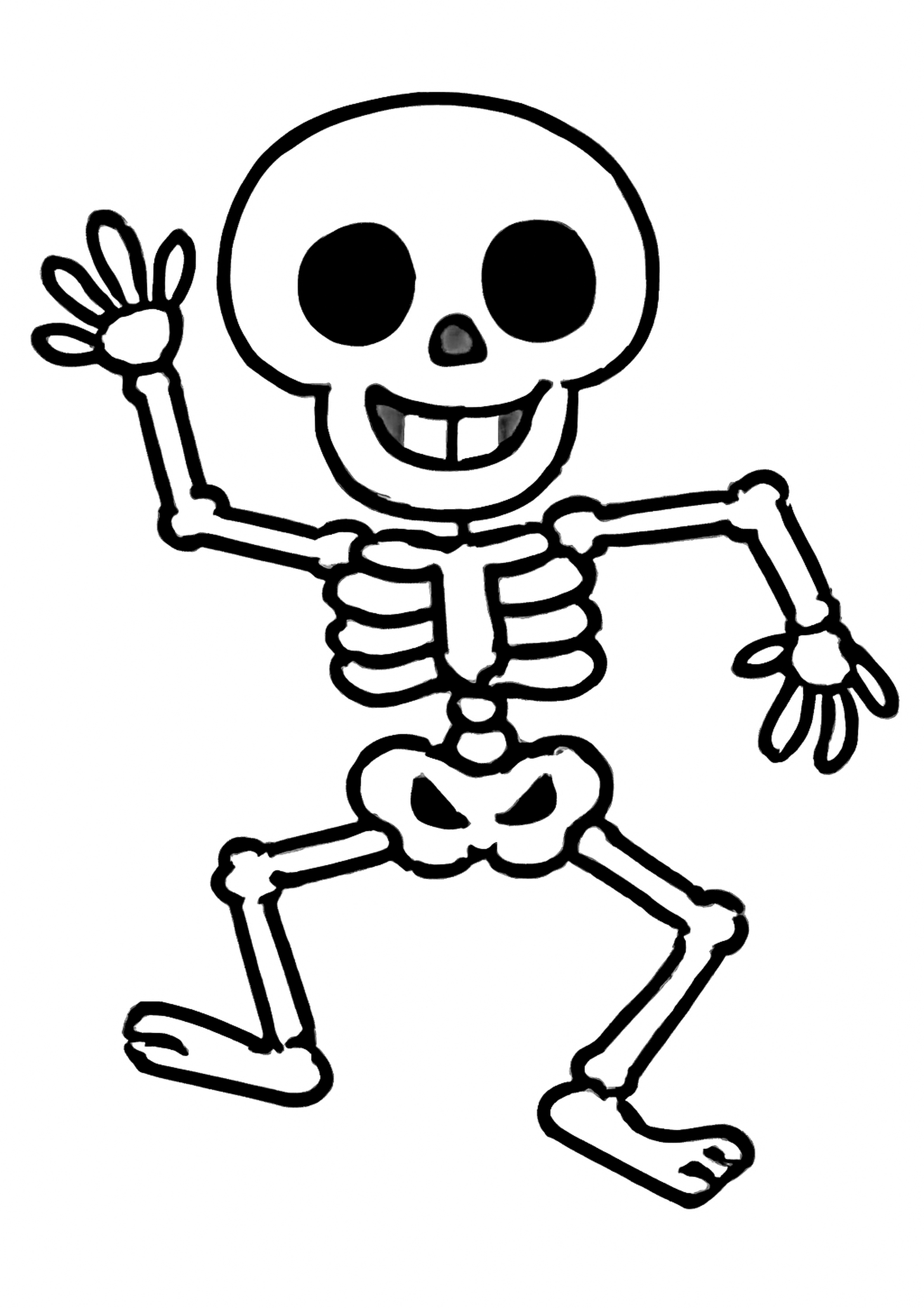 Coloriage squelette dansant a imprimer, dessin au trait simple pour enfants