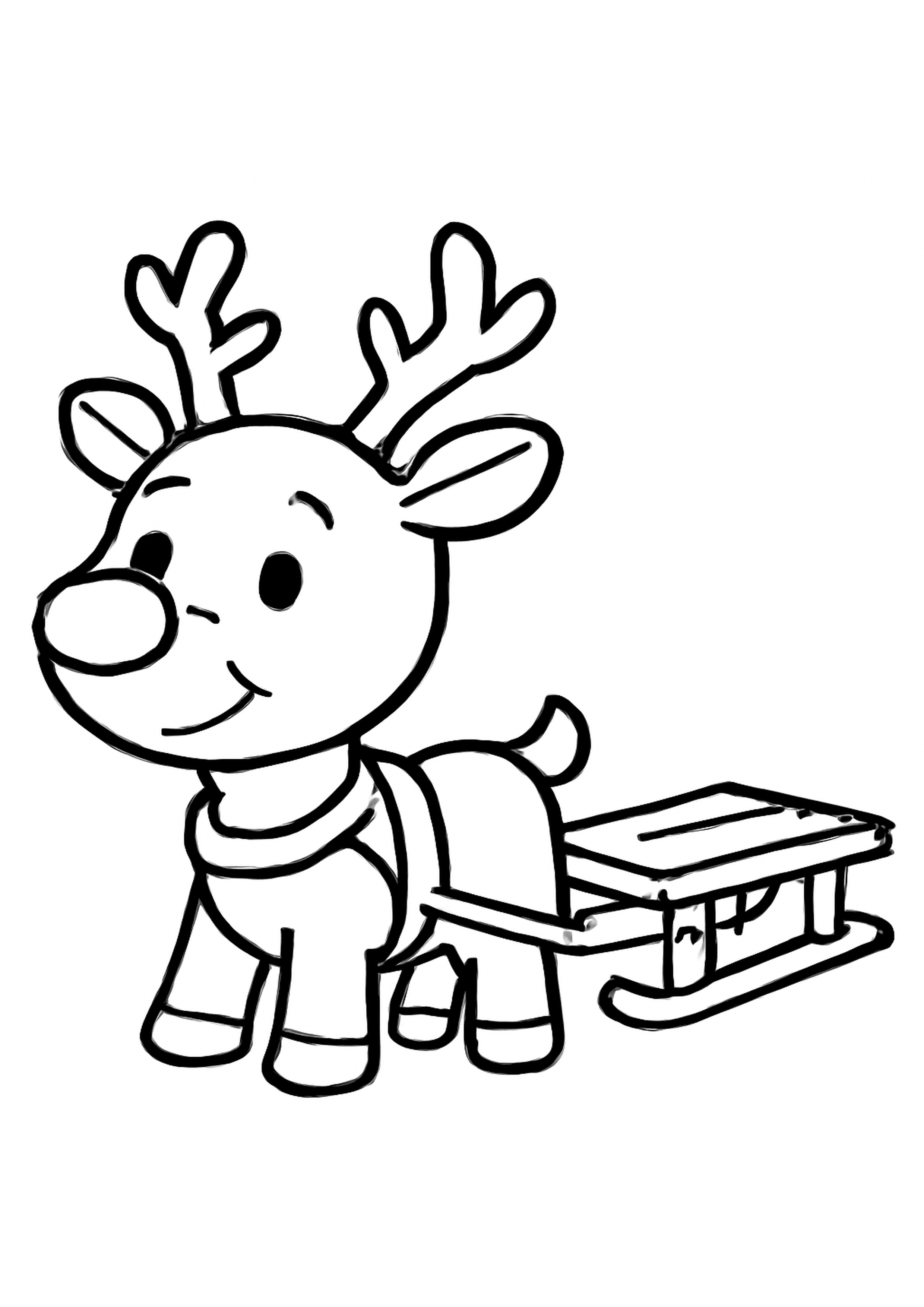 Coloriage renne de noel a imprimer, dessin au trait simple pour enfants