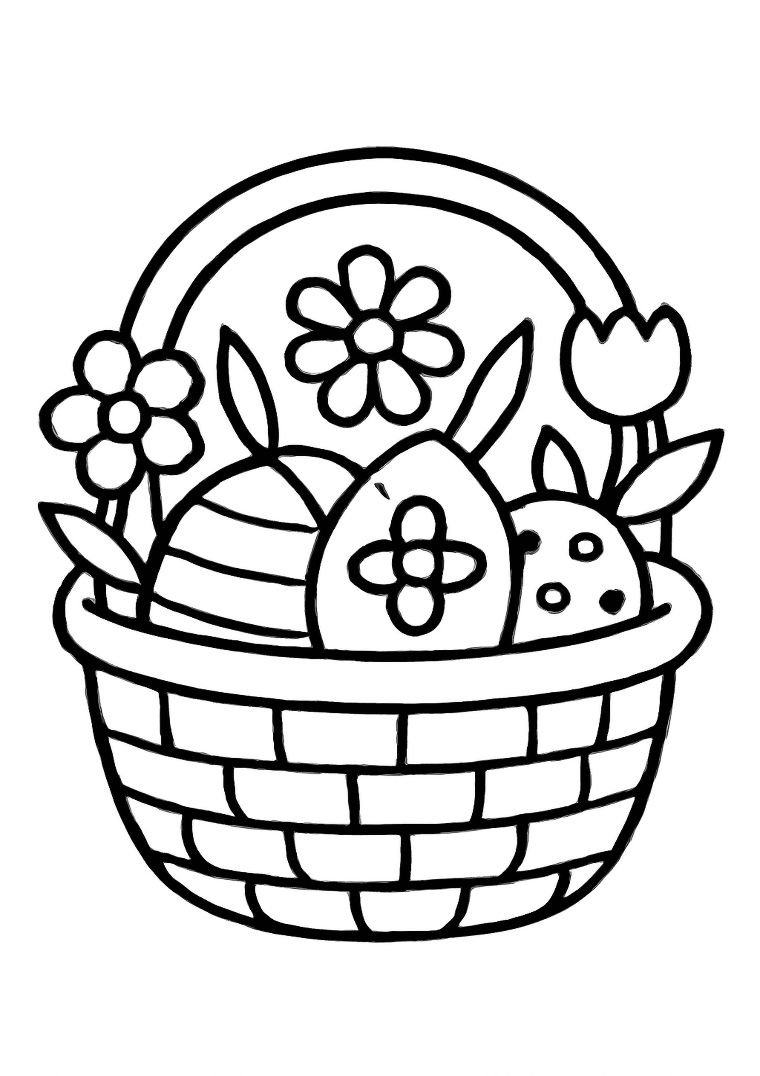 Coloriage panier de paques a imprimer, dessin au trait simple pour enfants