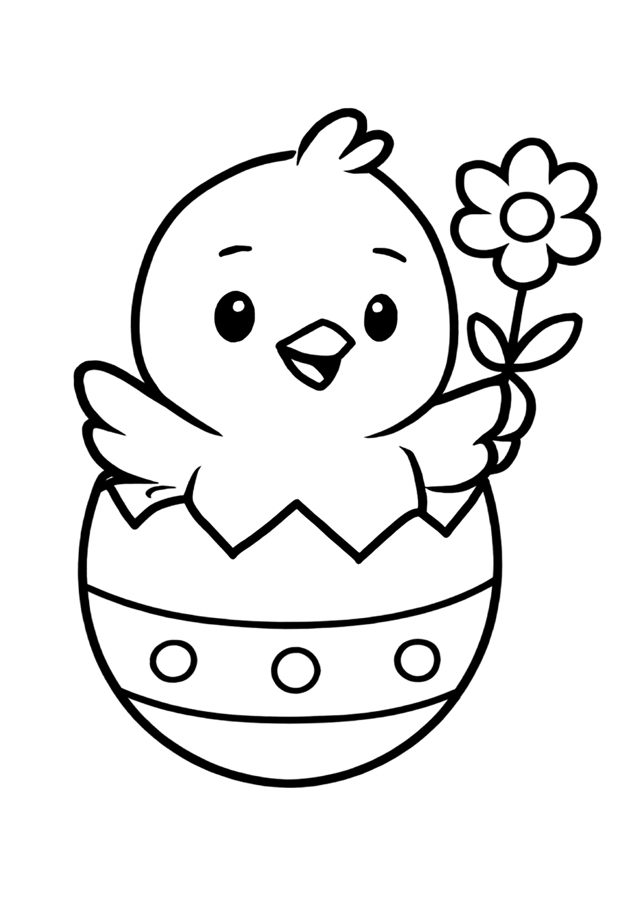 Coloriage poussin de paques a imprimer, dessin au trait simple pour enfants
