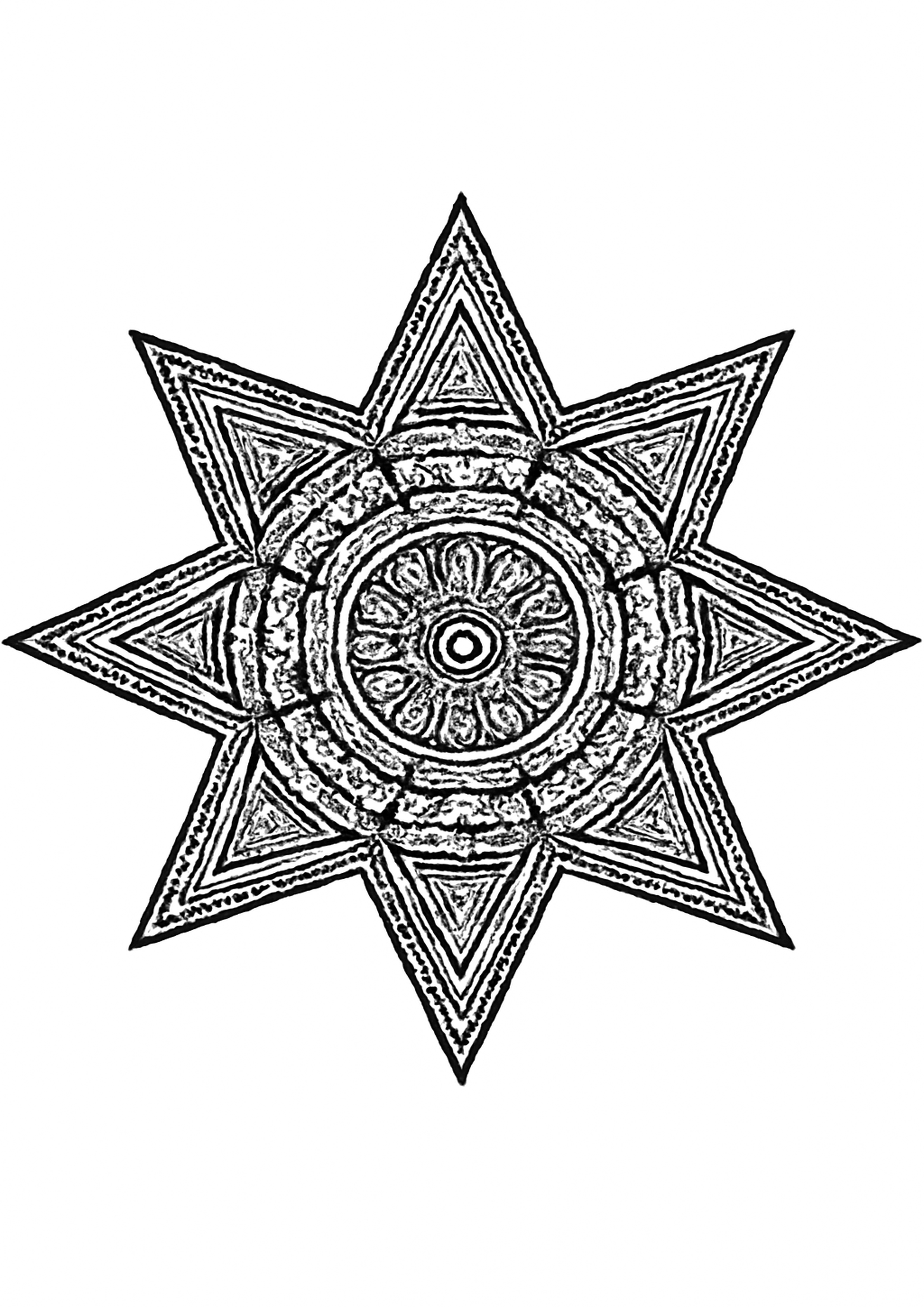 Coloriage mandala etoile a imprimer, dessin au trait simple pour enfants