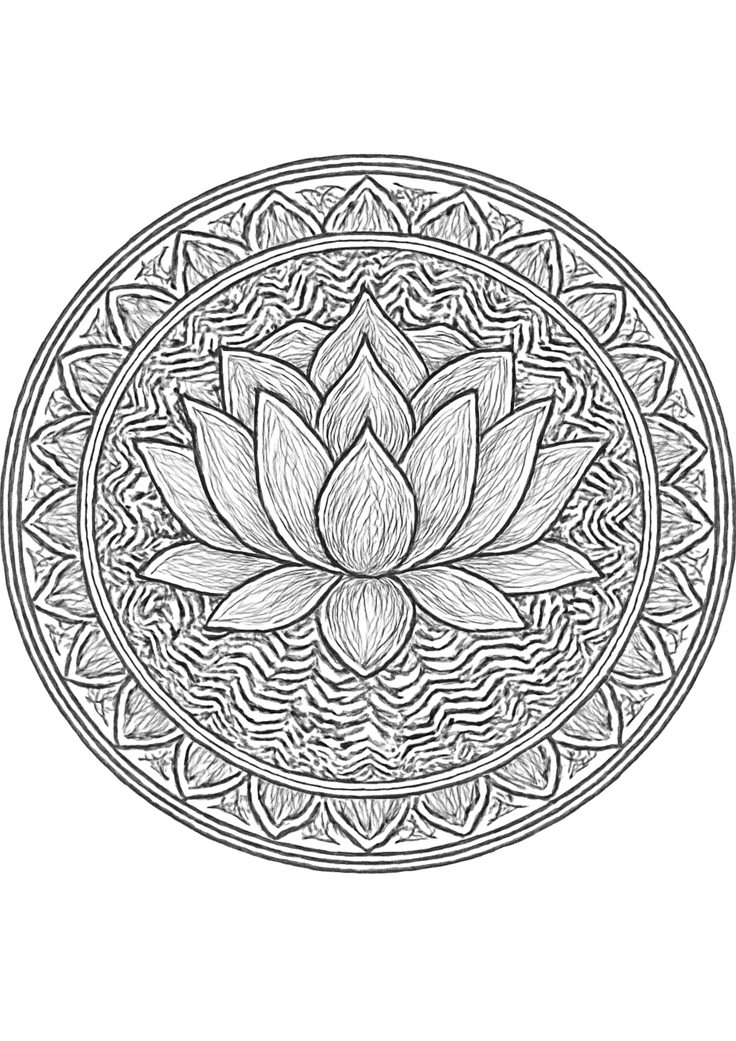 Coloriage mandala lotus a imprimer, dessin au trait simple pour enfants
