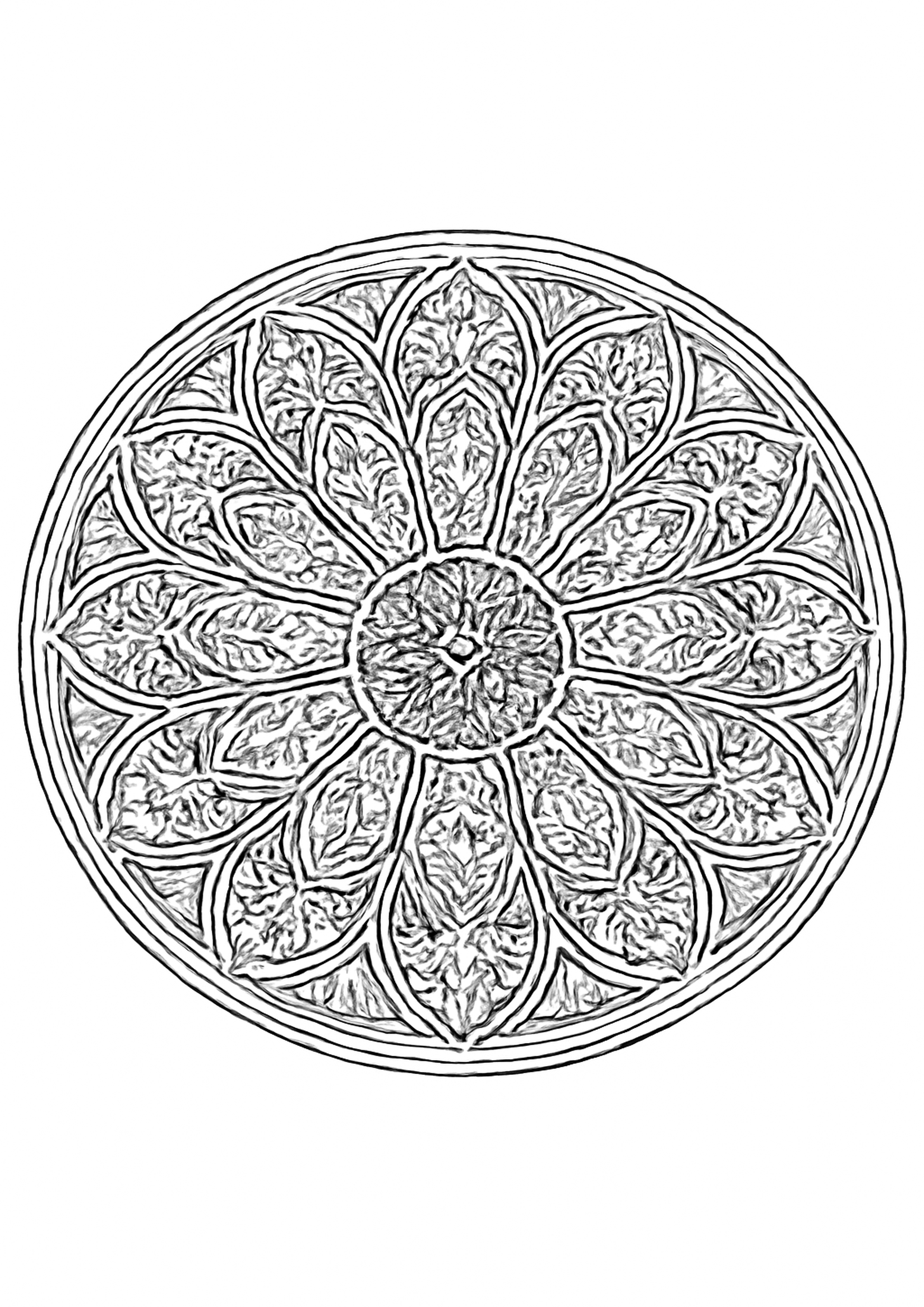 Coloriage mandala rosace a imprimer, dessin au trait simple pour enfants