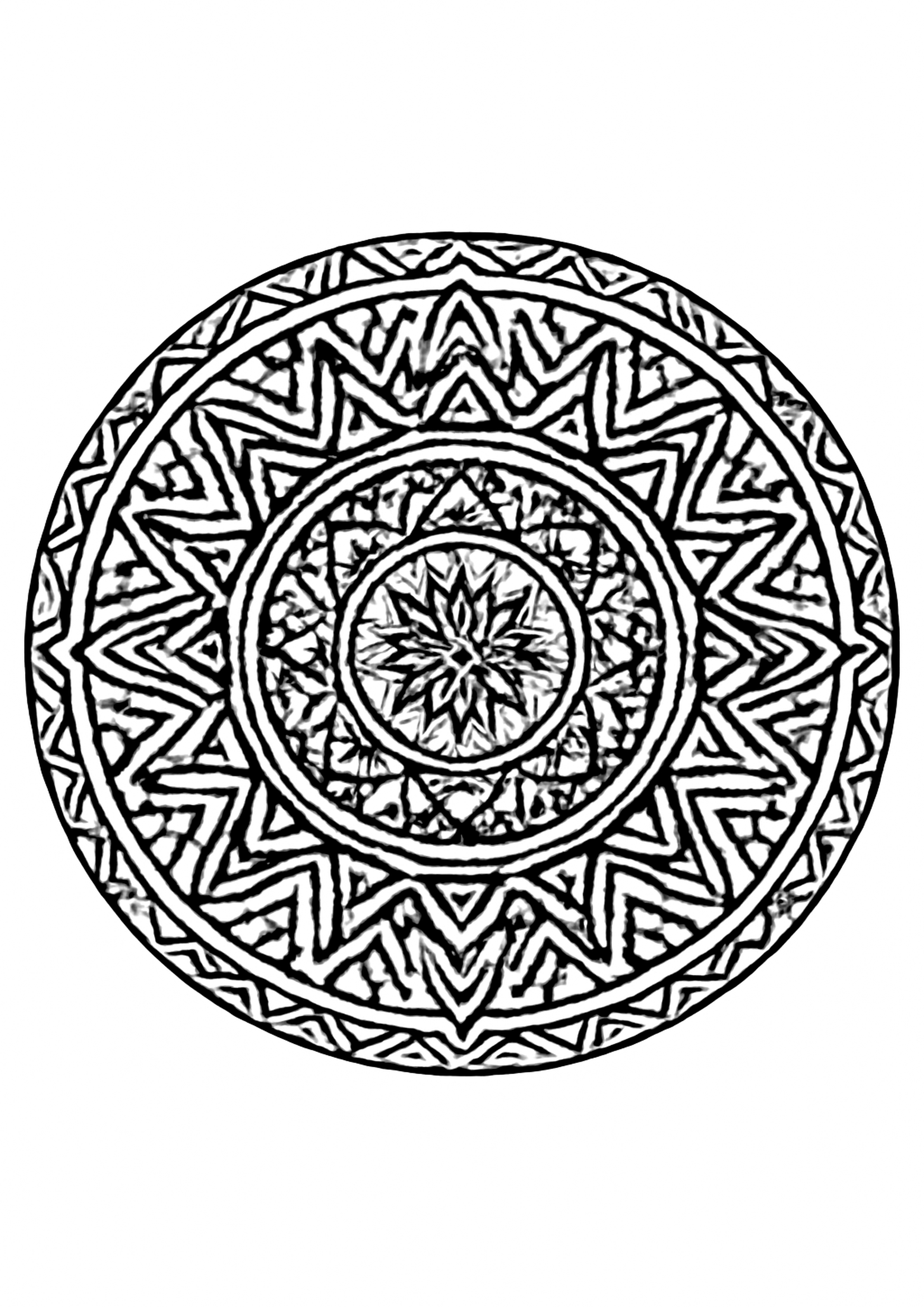 Coloriage mandala tribal a imprimer, dessin au trait simple pour enfants