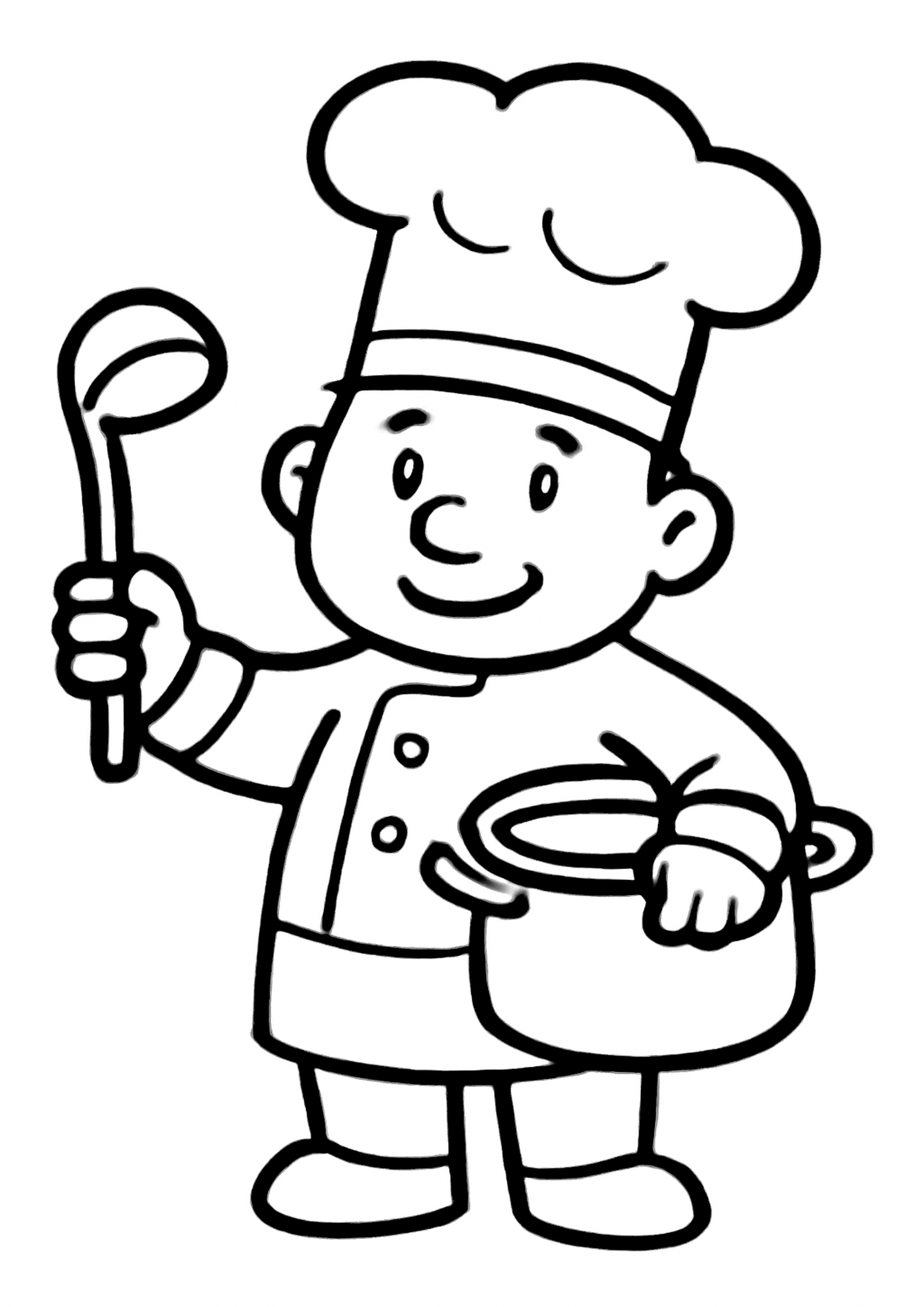 Coloriage chef cuisinier a imprimer, dessin au trait simple pour enfants