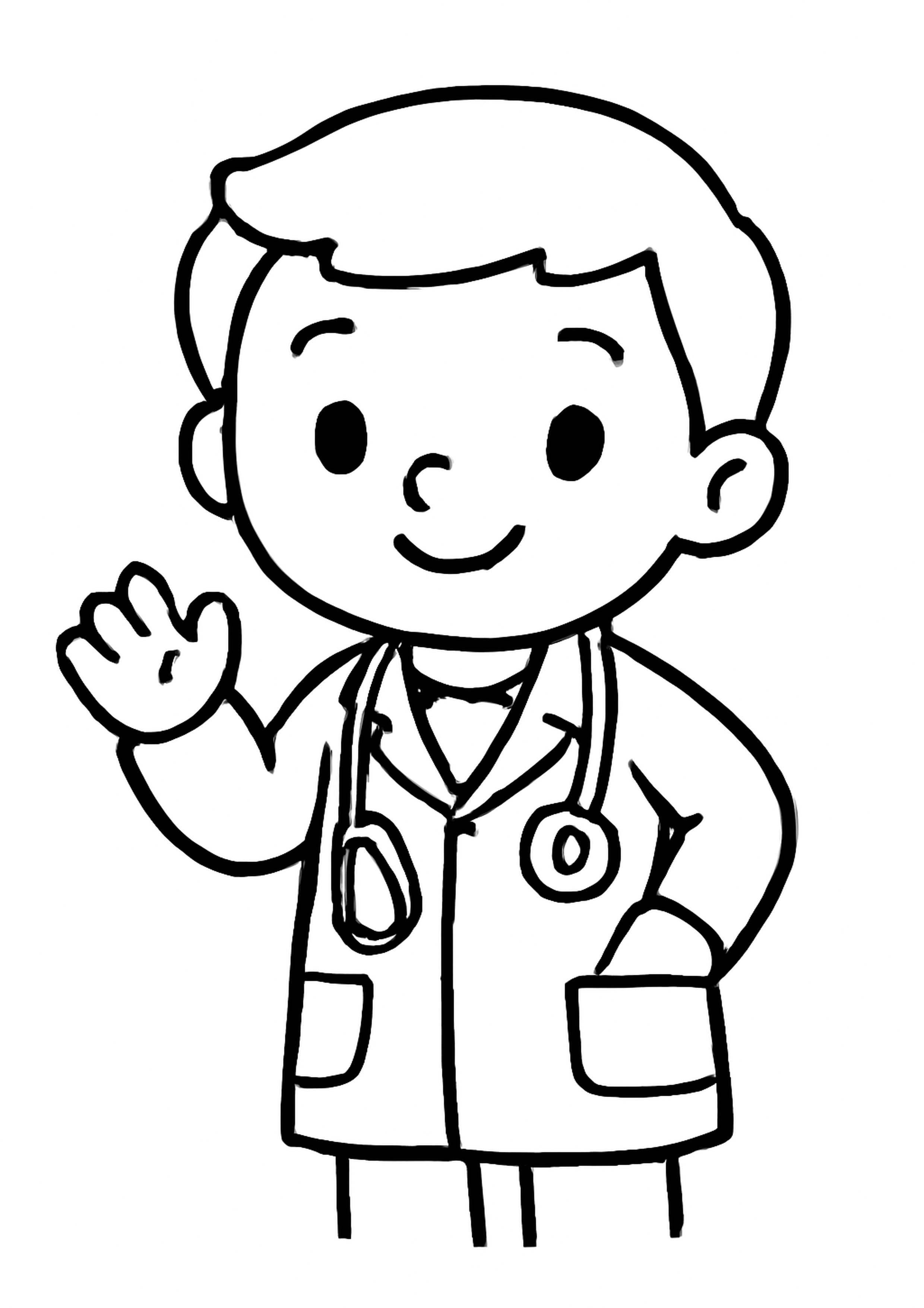 Coloriage docteur bienveillant a imprimer, dessin au trait simple pour enfants