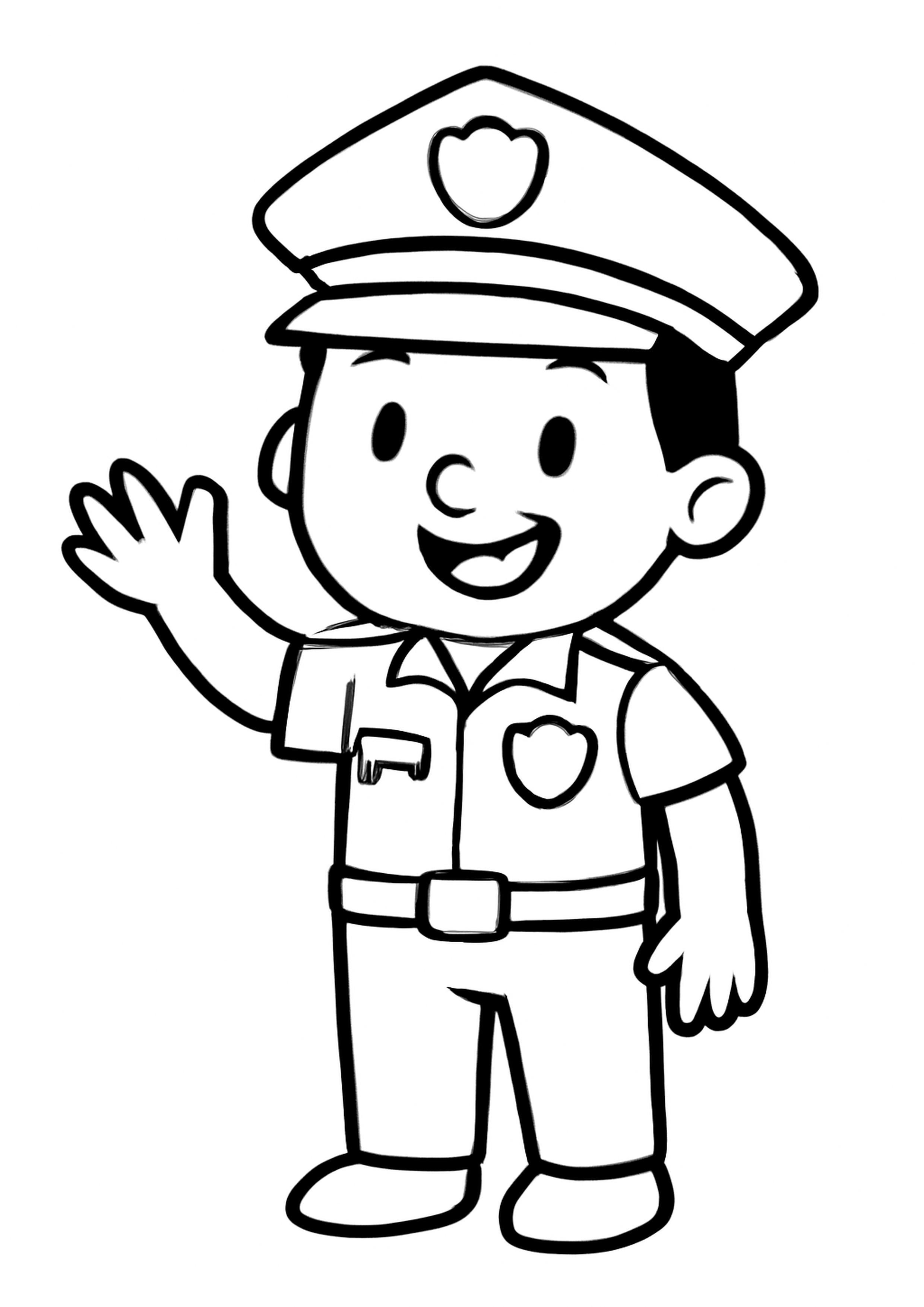 Coloriage policier protecteur a imprimer, dessin au trait simple pour enfants