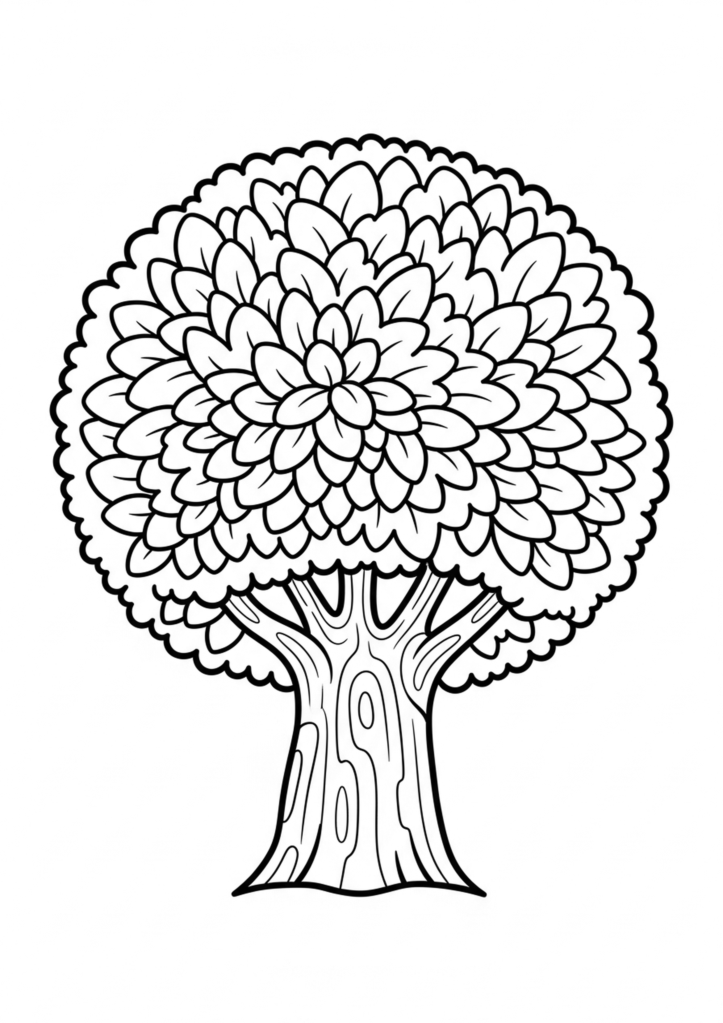 Coloriage grand arbre a imprimer, dessin au trait simple pour enfants