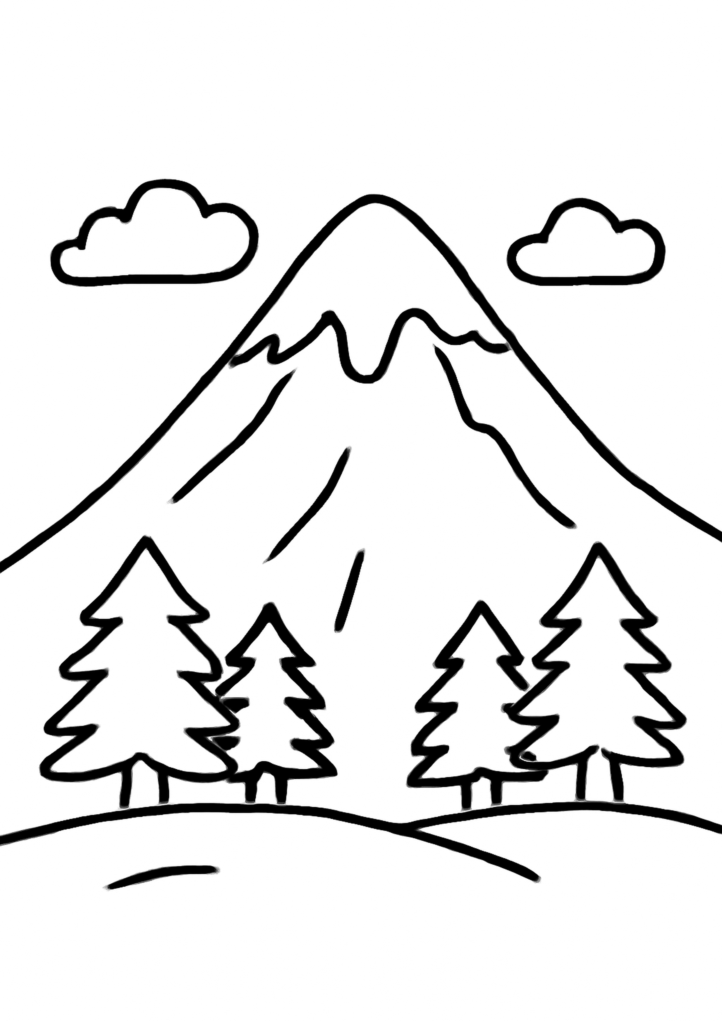 Coloriage haute montagne a imprimer, dessin au trait simple pour enfants