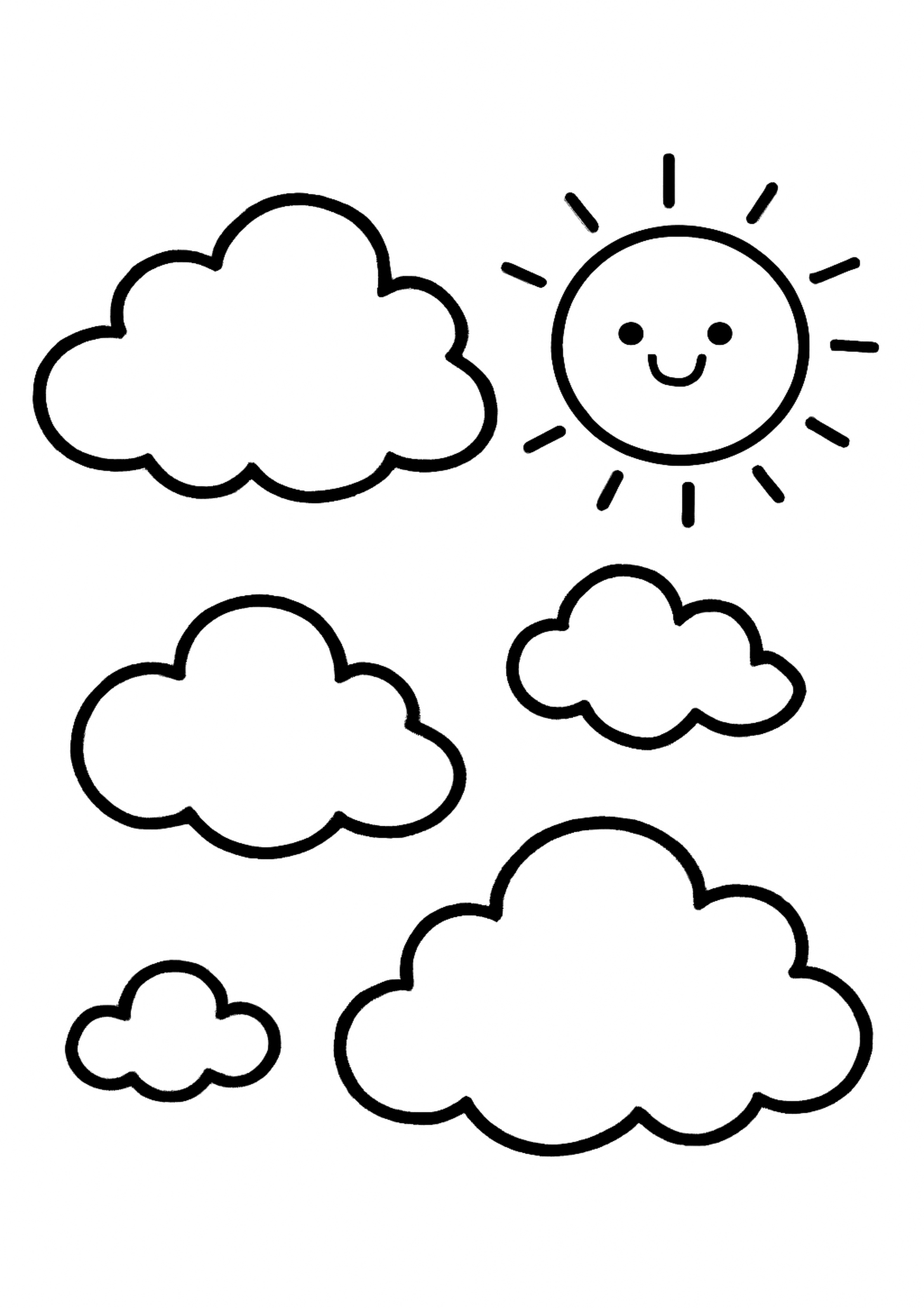 Coloriage nuage moelleux a imprimer, dessin au trait simple pour enfants