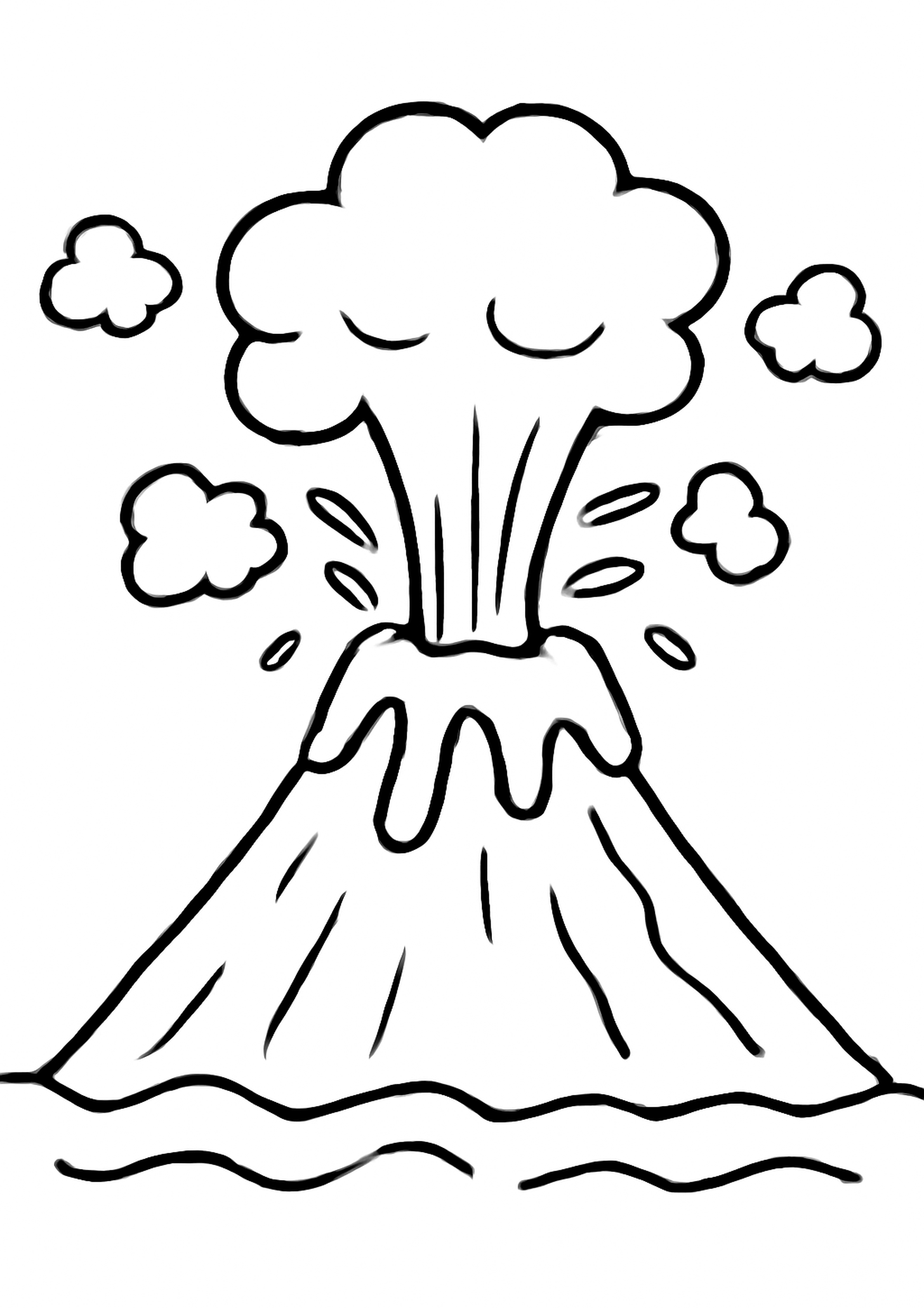 Coloriage volcan impressionnant a imprimer, dessin au trait simple pour enfants