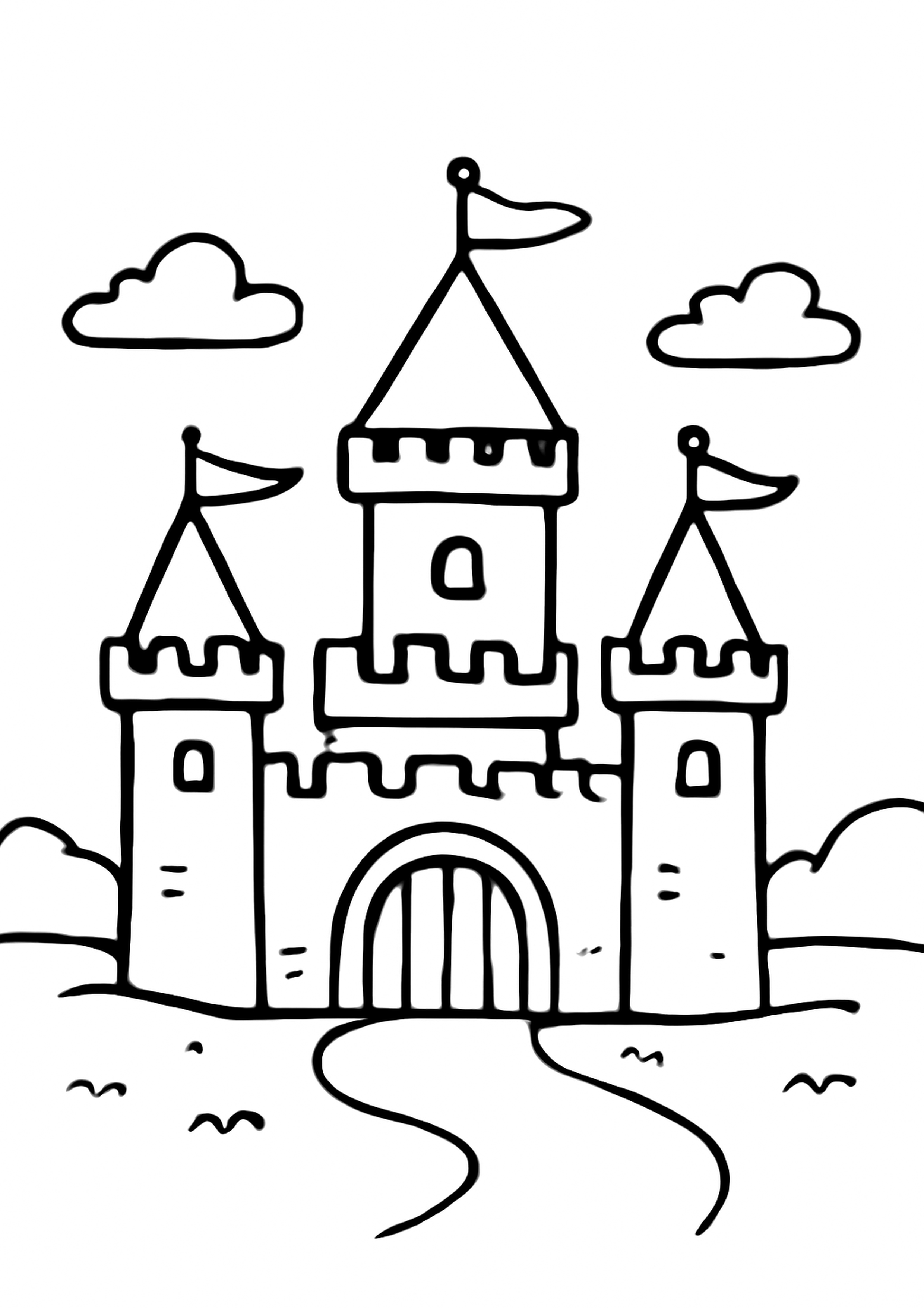 Coloriage grand chateau a imprimer, dessin au trait simple pour enfants
