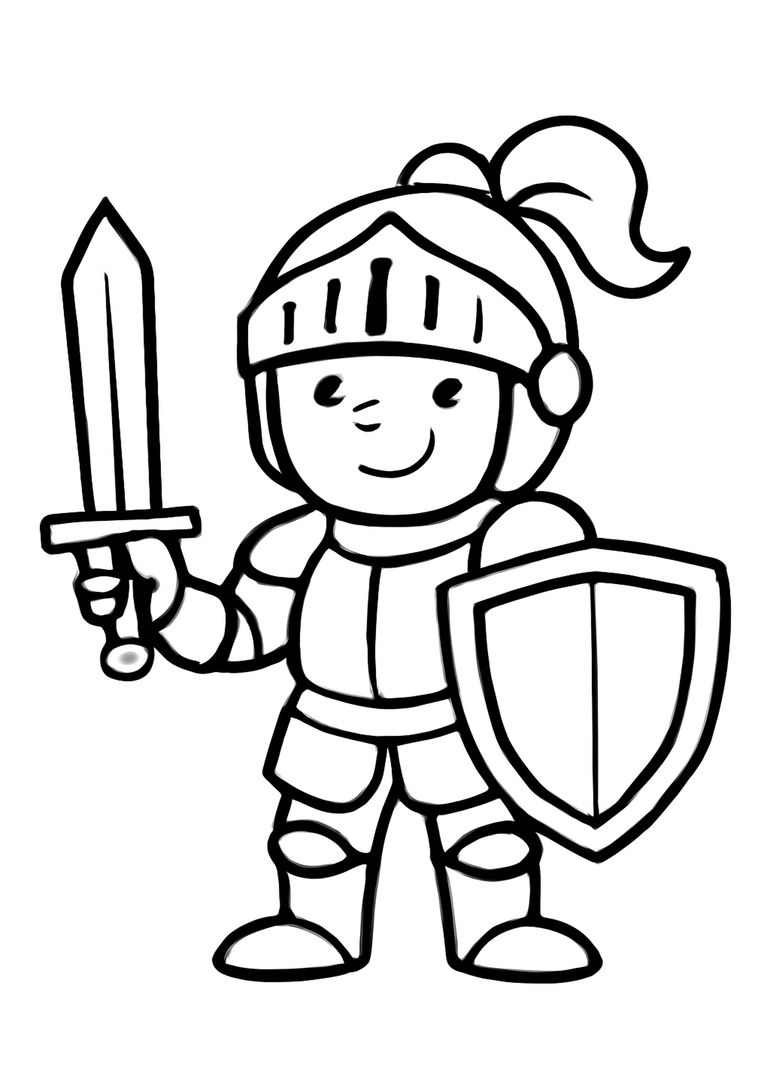 Coloriage brave chevalier a imprimer, dessin au trait simple pour enfants