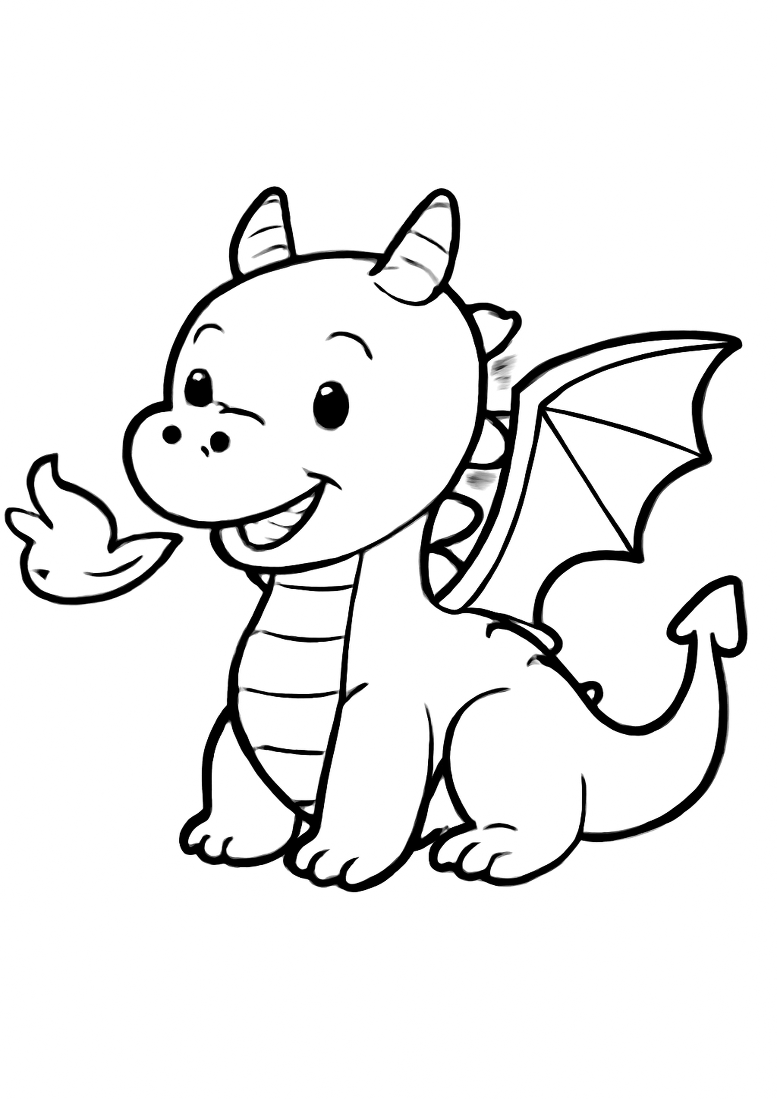 Coloriage dragon ami a imprimer, dessin au trait simple pour enfants