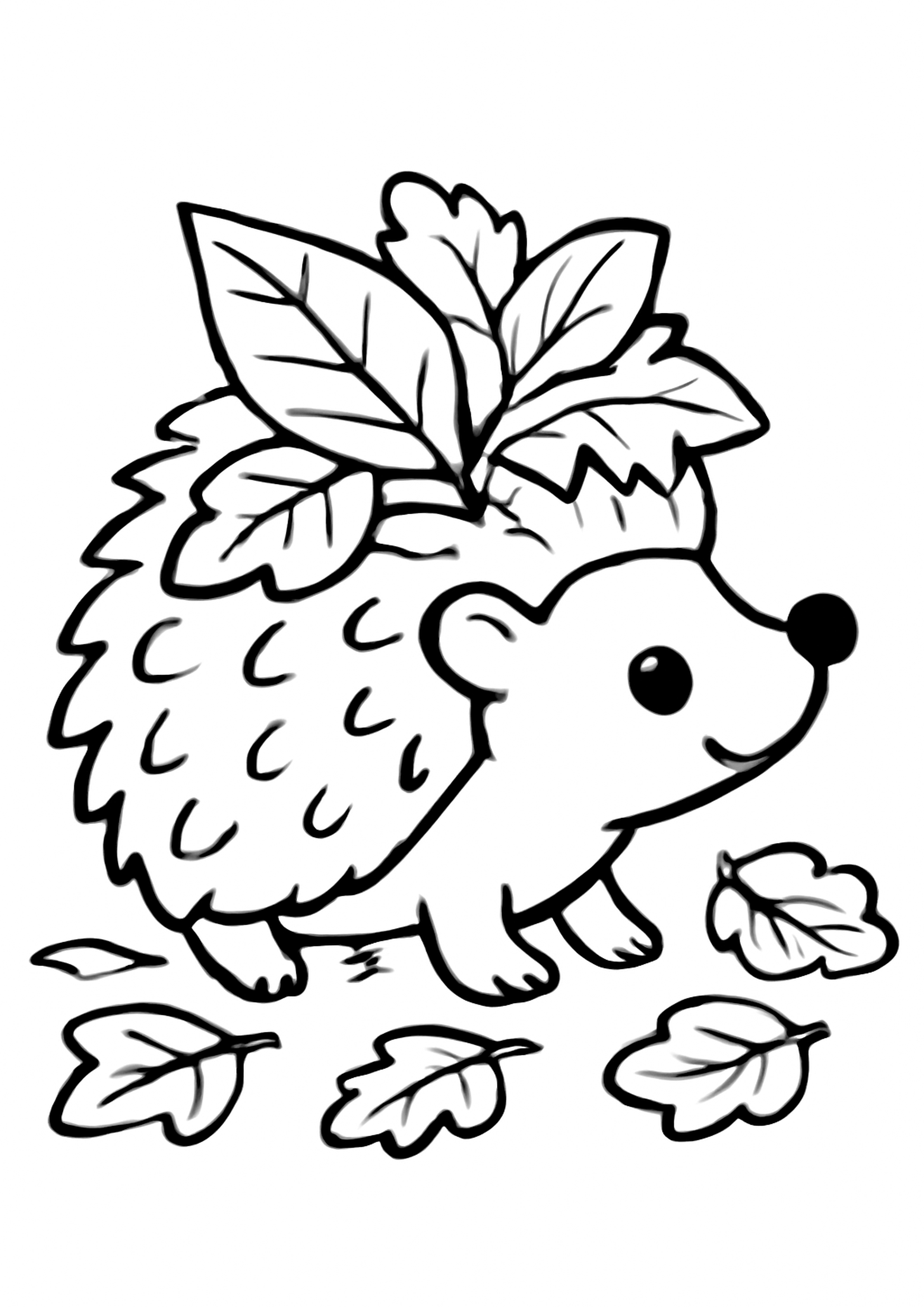 Coloriage herisson d'automne a imprimer, dessin au trait simple pour enfants