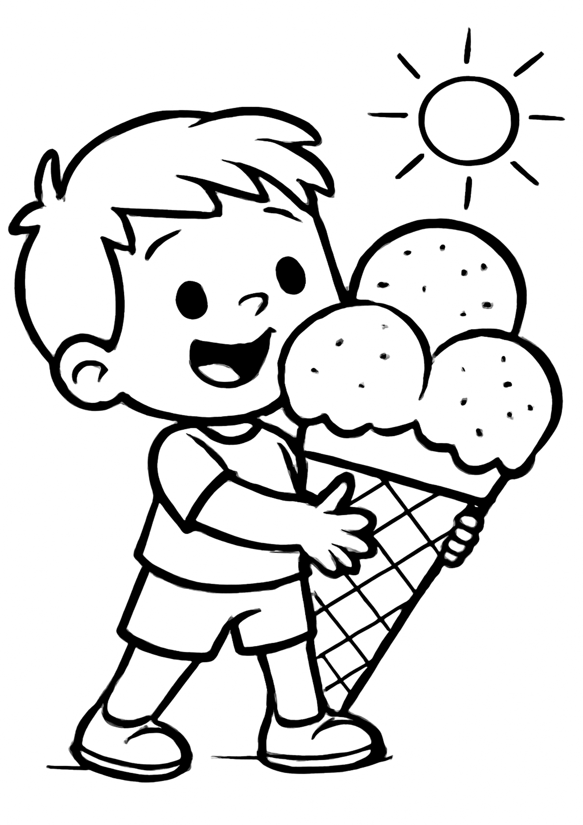 Coloriage glace de l'ete a imprimer, dessin au trait simple pour enfants