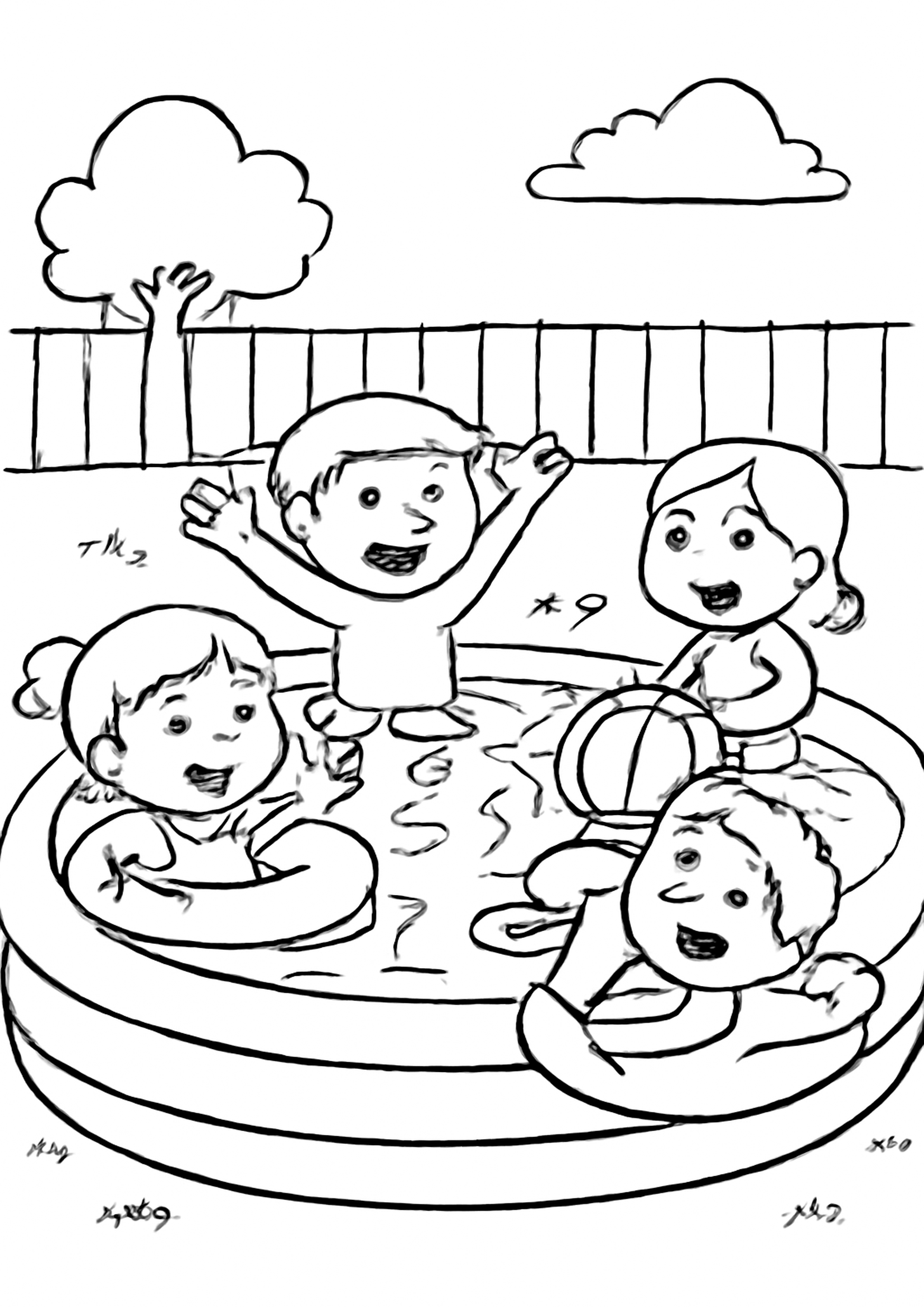 Coloriage piscine estivale a imprimer, dessin au trait simple pour enfants