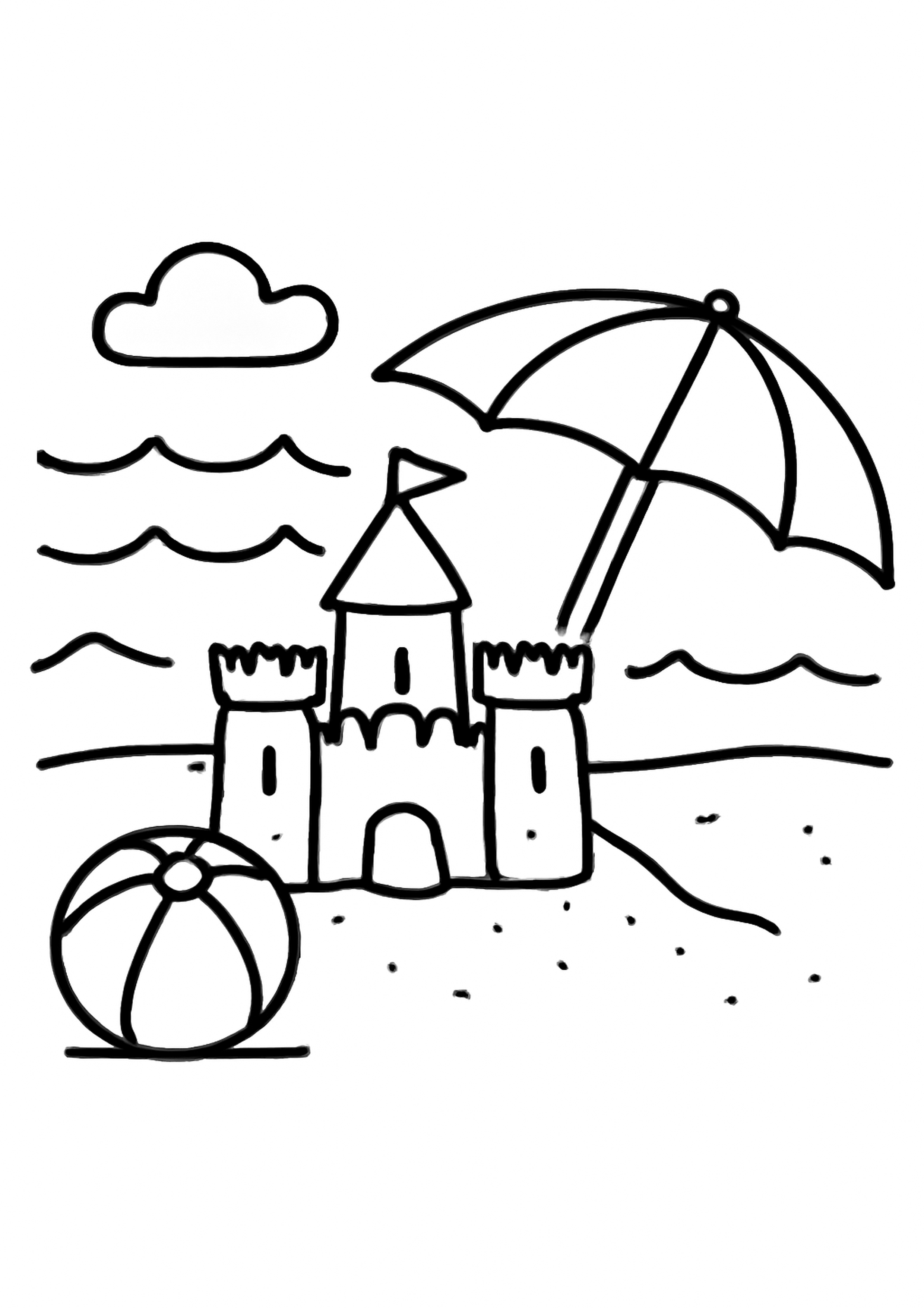 Coloriage plage d'ete a imprimer, dessin au trait simple pour enfants