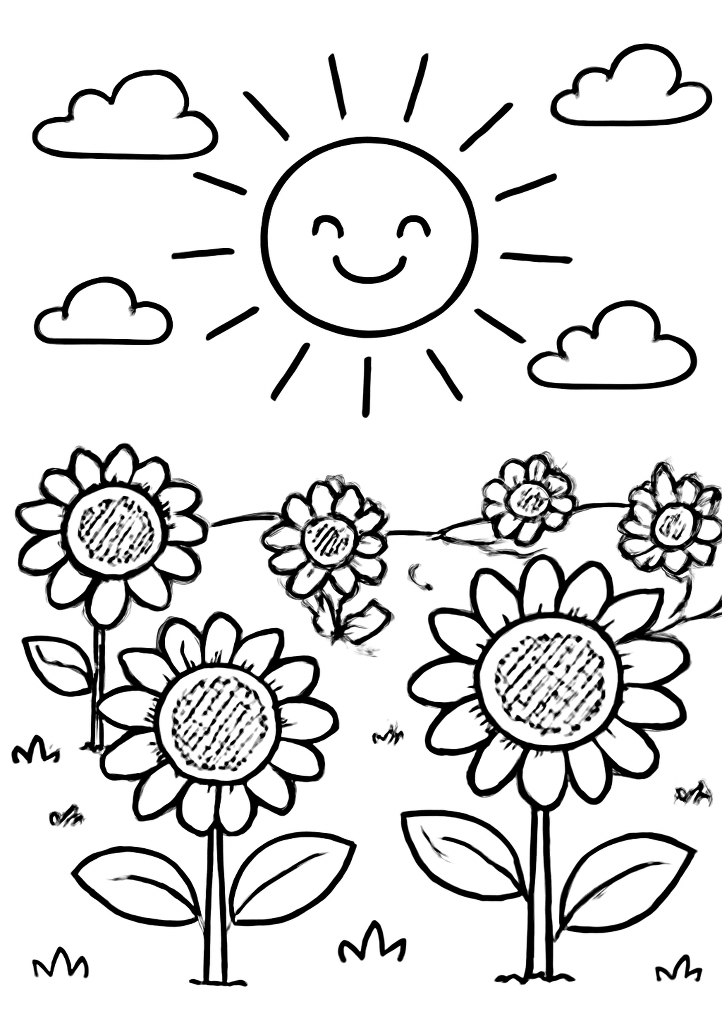 Coloriage soleil d'ete a imprimer, dessin au trait simple pour enfants