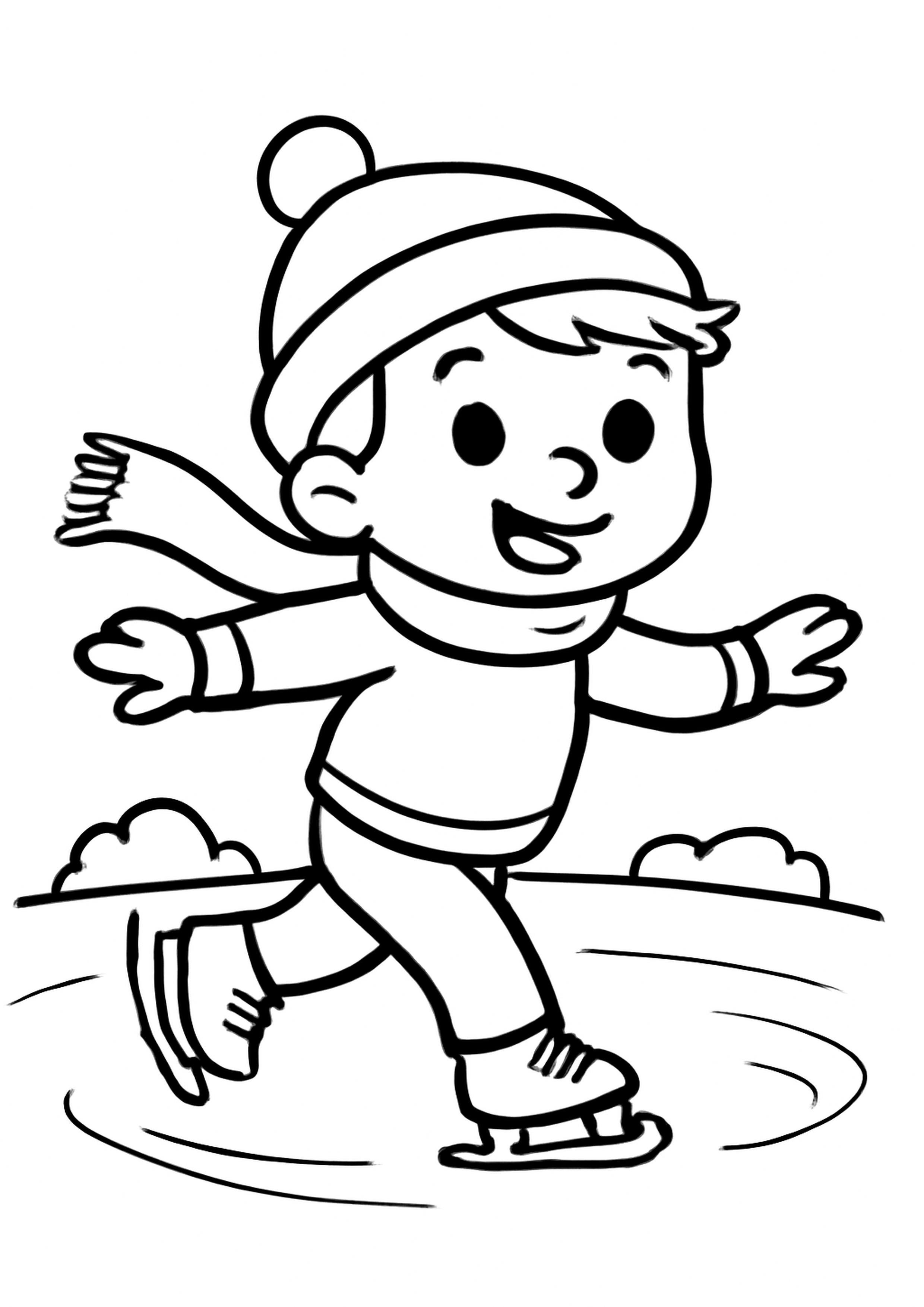 Coloriage patinage sur glace a imprimer, dessin au trait simple pour enfants