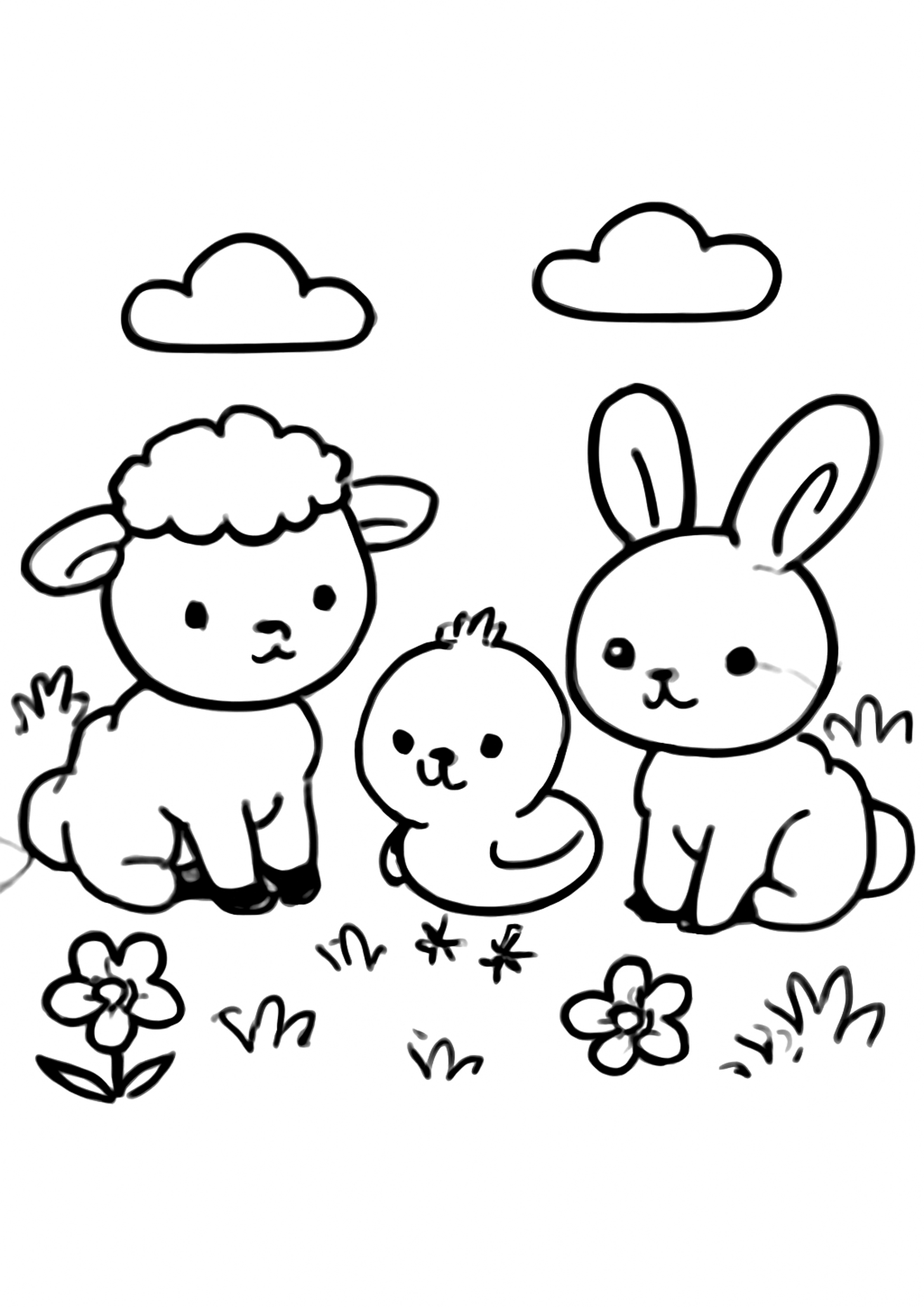 Coloriage bebes animaux du printemps a imprimer, dessin au trait simple pour enfants
