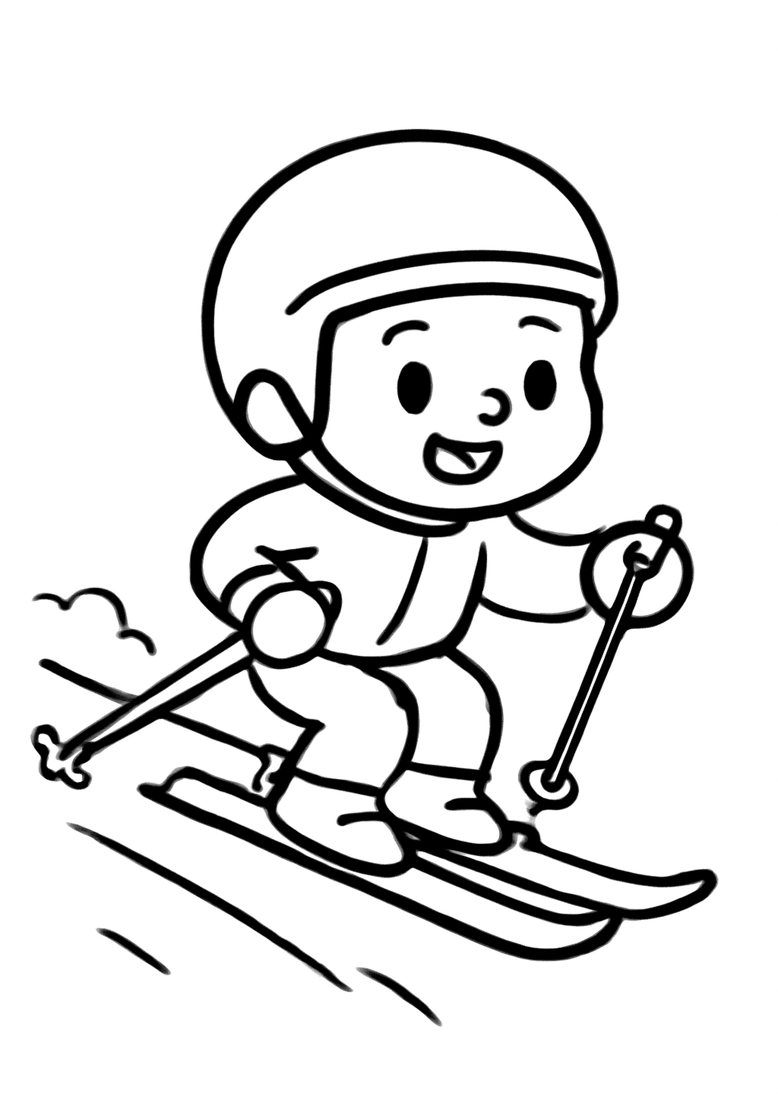 Coloriage skieur enneige a imprimer, dessin au trait simple pour enfants
