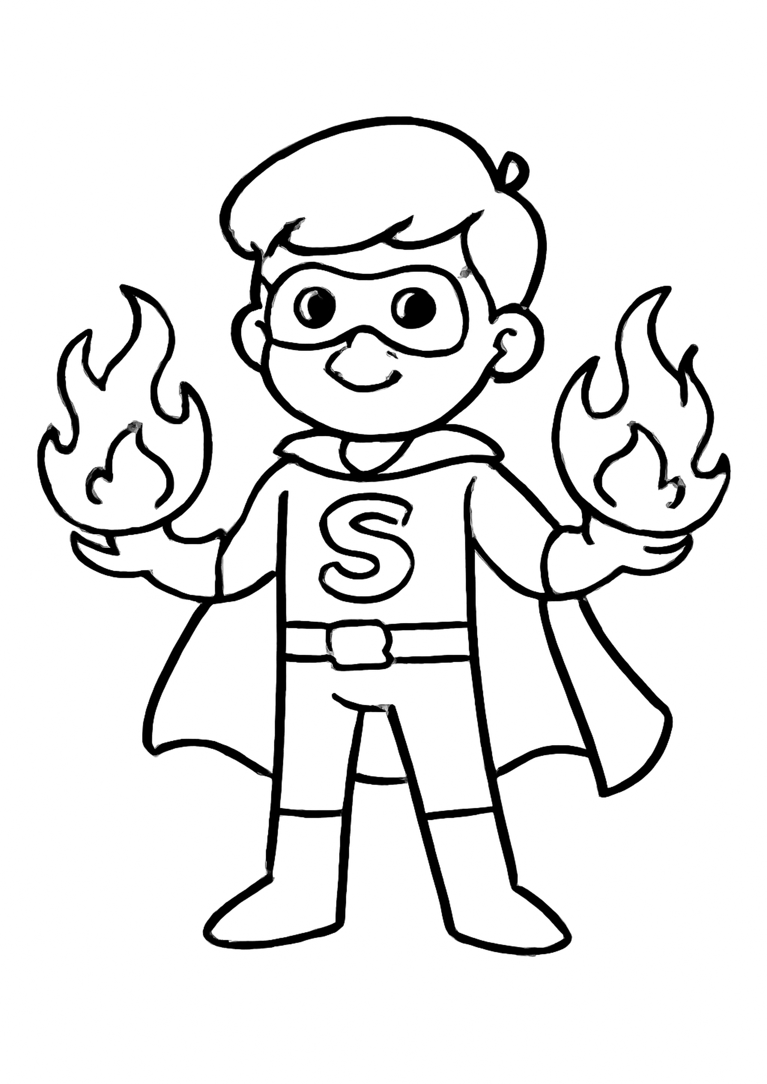Coloriage super-heros de feu a imprimer, dessin au trait simple pour enfants