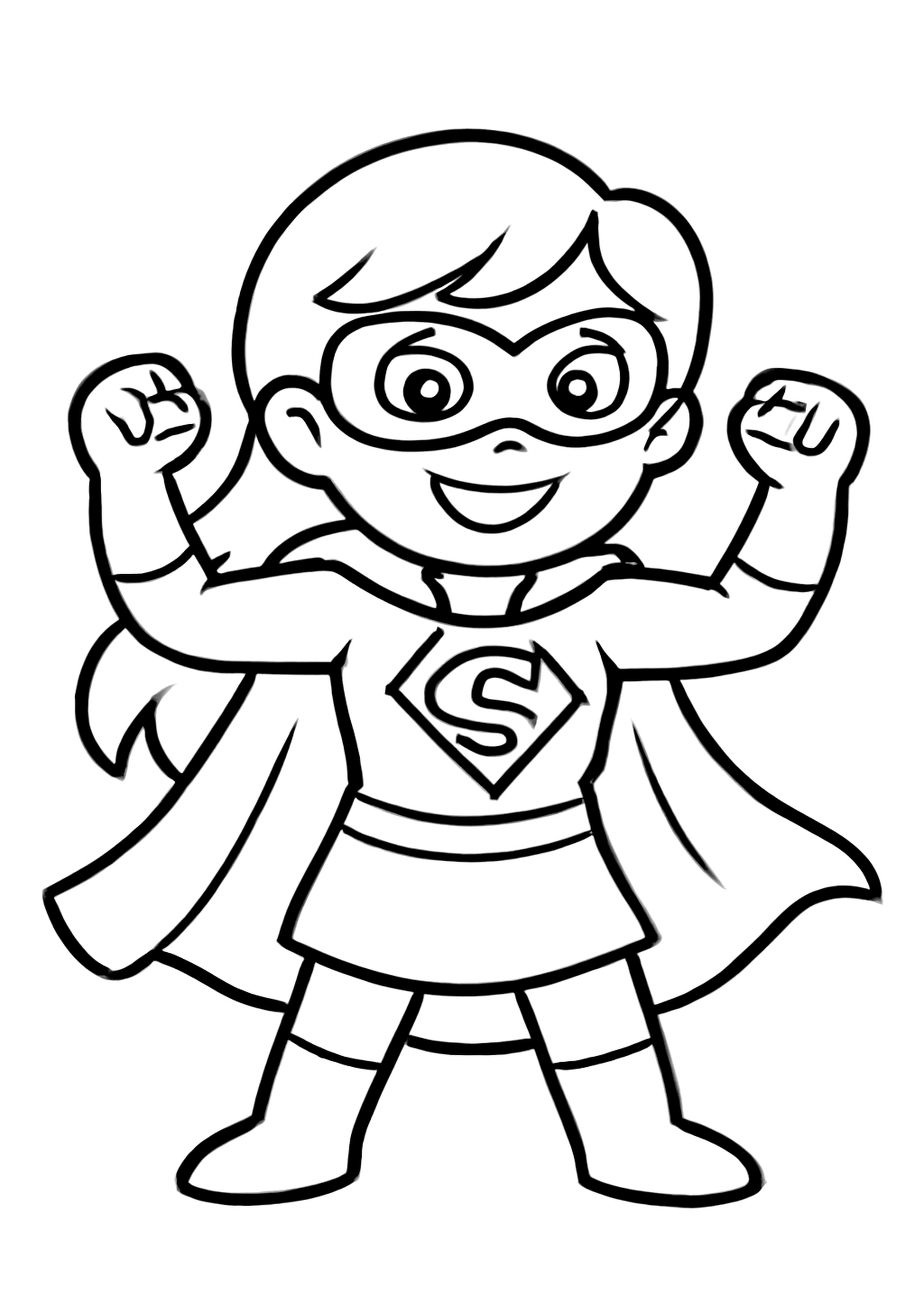 Coloriage super-heroine forte a imprimer, dessin au trait simple pour enfants