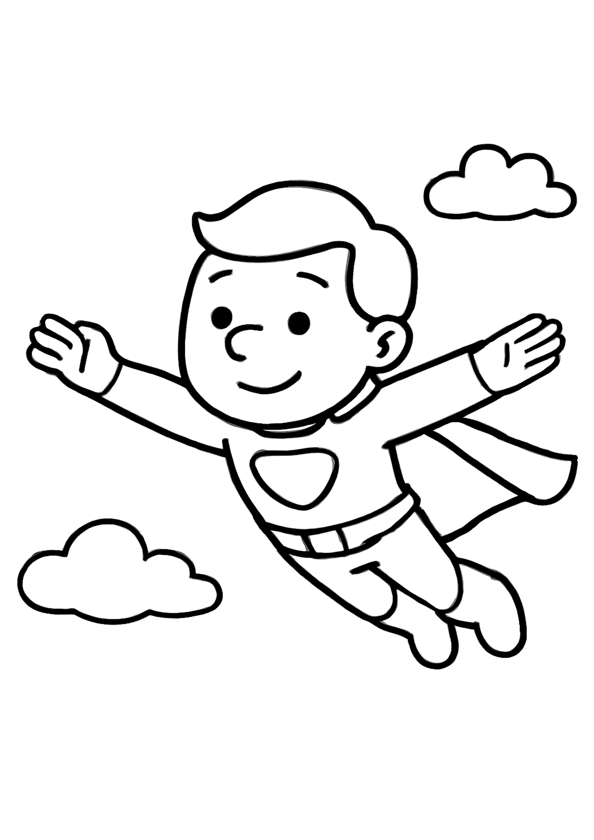 Coloriage super-heros volant a imprimer, dessin au trait simple pour enfants